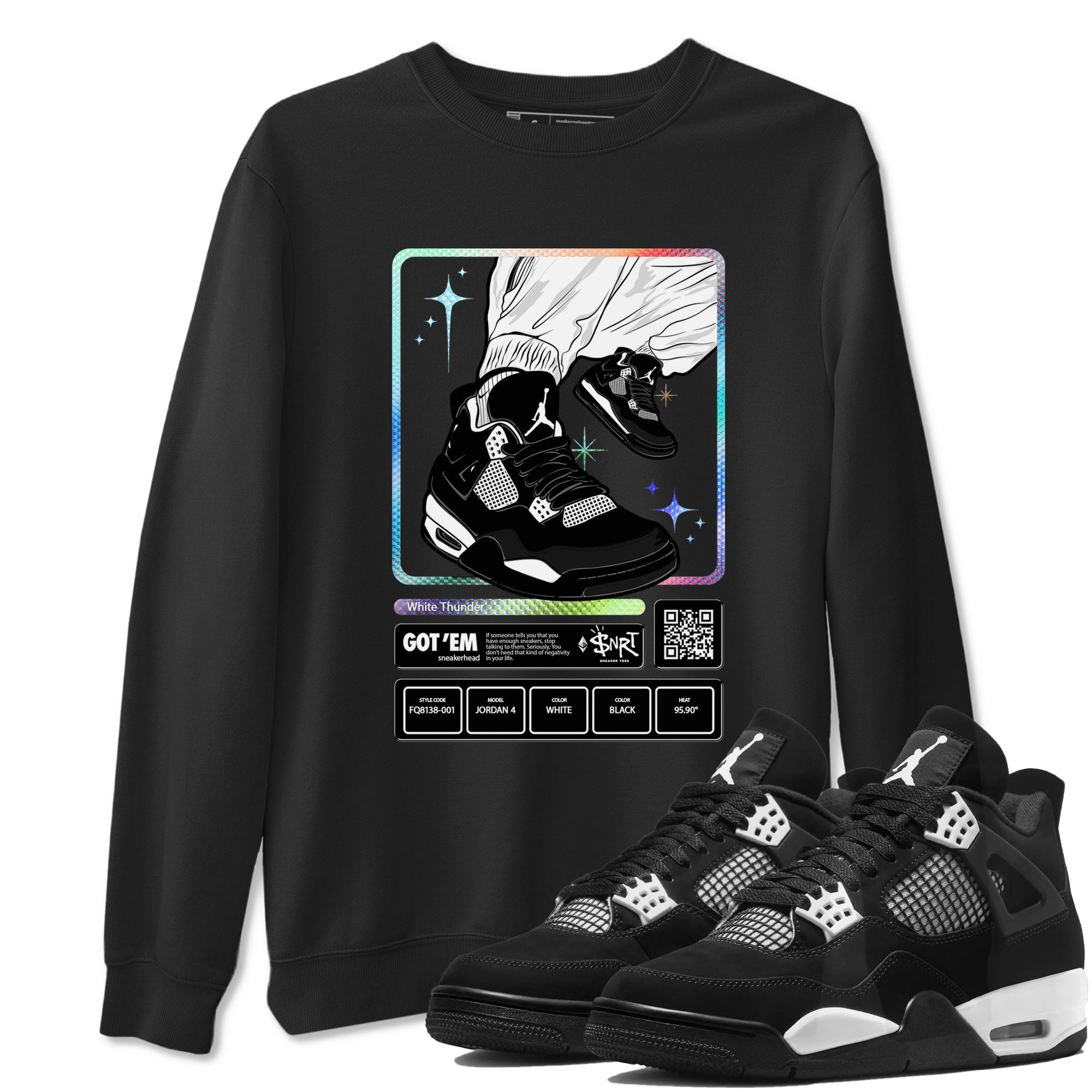 AJ4 White Thunder shirts to match jordans Sneaker Trading Card sneaker match tees Air Jordan 4 White Thunder Drip Gear Zone streetwear brand Black 1 unisex cotton tee