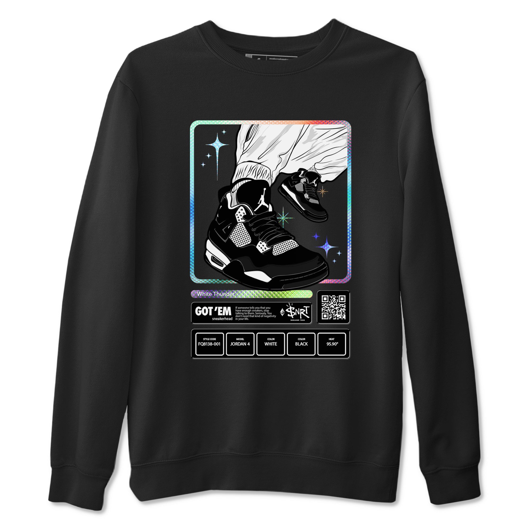 AJ4 White Thunder shirts to match jordans Sneaker Trading Card sneaker match tees Air Jordan 4 White Thunder Drip Gear Zone streetwear brand Black 2 unisex cotton tee