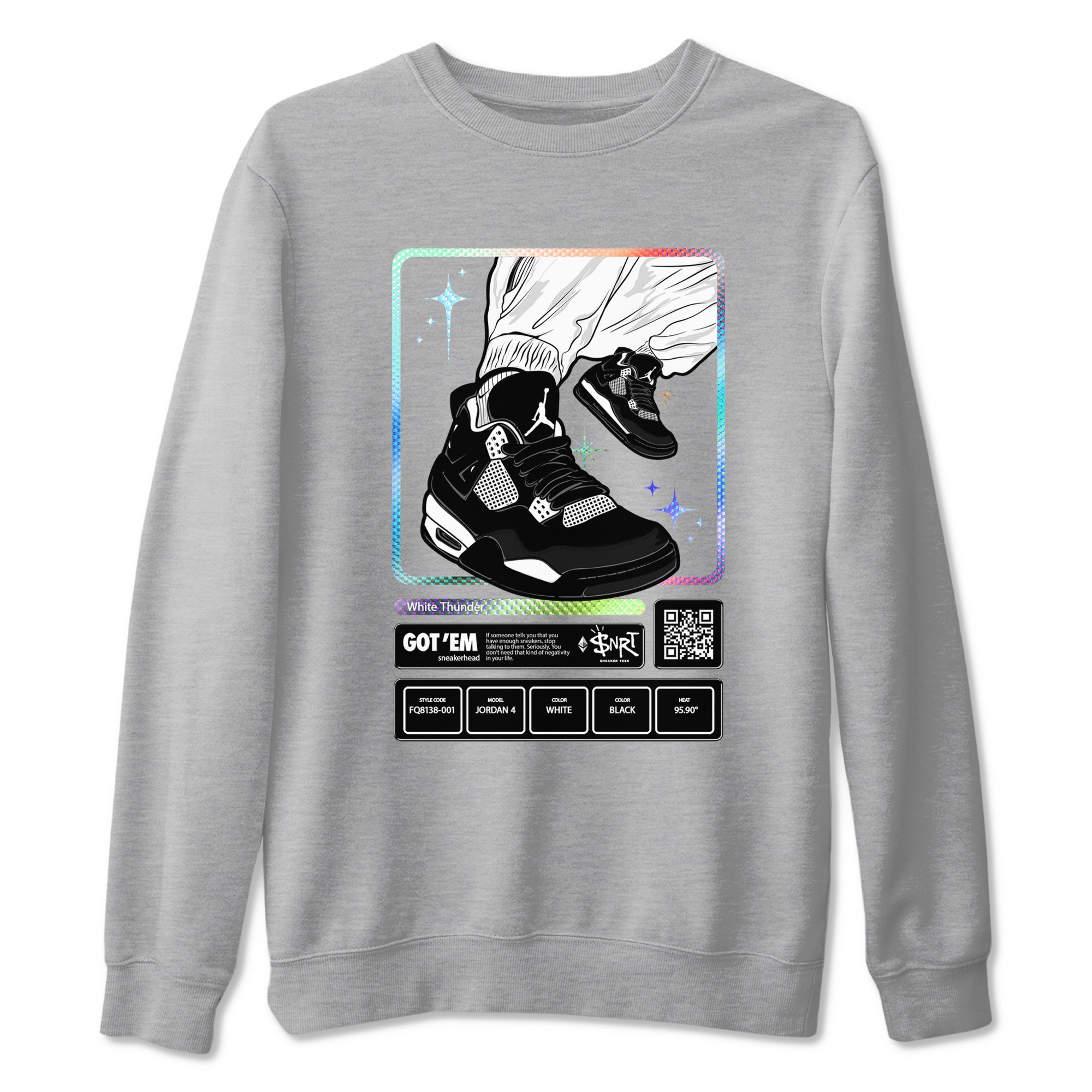 AJ4 White Thunder shirts to match jordans Sneaker Trading Card sneaker match tees Air Jordan 4 White Thunder Drip Gear Zone streetwear brand Heather Grey 2 unisex cotton tee