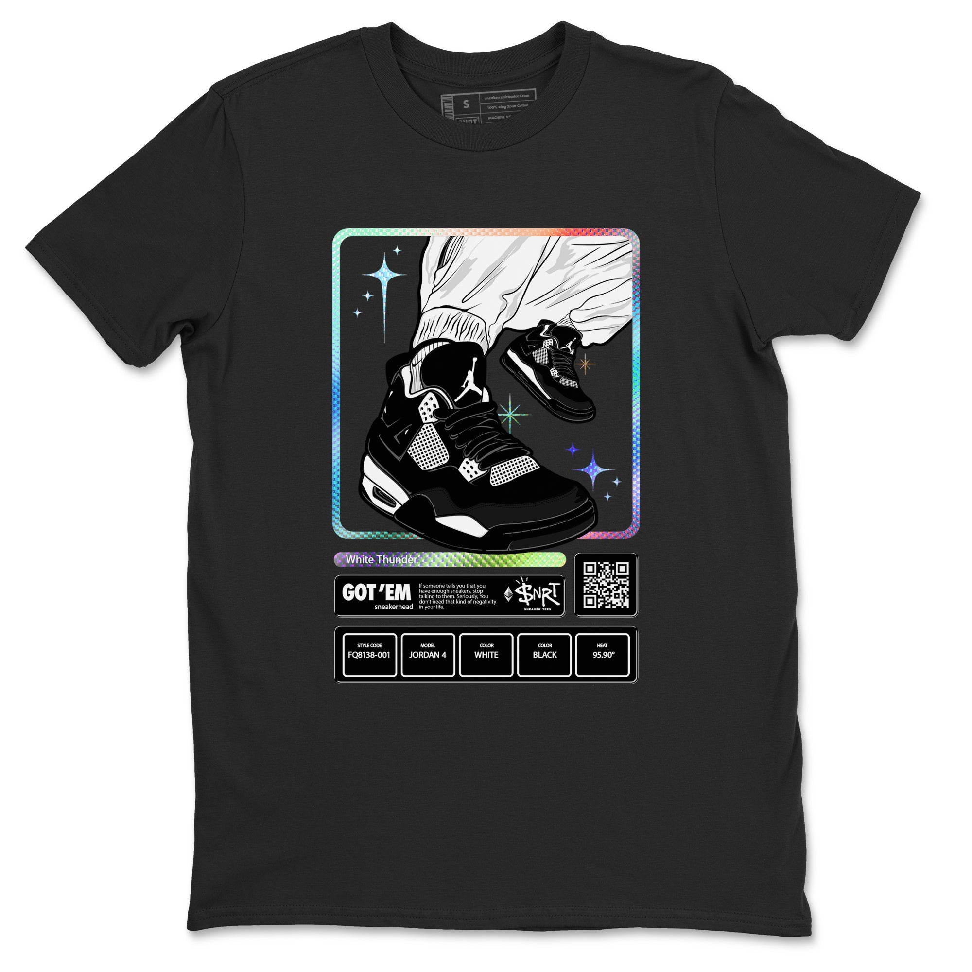 AJ4 White Thunder shirts to match jordans Sneaker Trading Card sneaker match tees Air Jordan 4 White Thunder Drip Gear Zone streetwear brand Black 2 unisex cotton tee