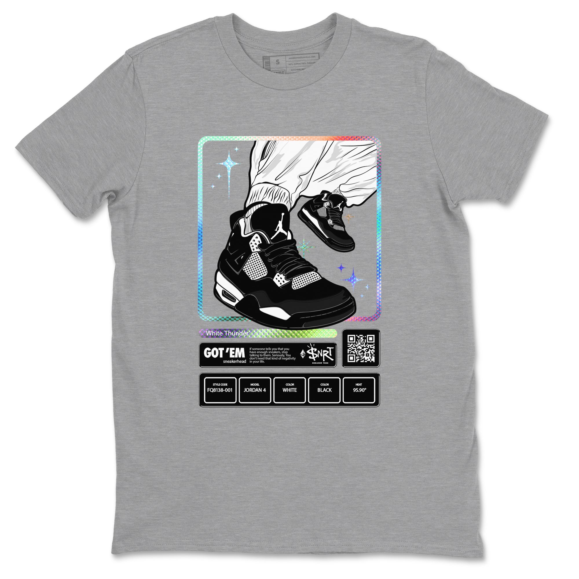 AJ4 White Thunder shirts to match jordans Sneaker Trading Card sneaker match tees Air Jordan 4 White Thunder Drip Gear Zone streetwear brand Heather Grey 2 unisex cotton tee