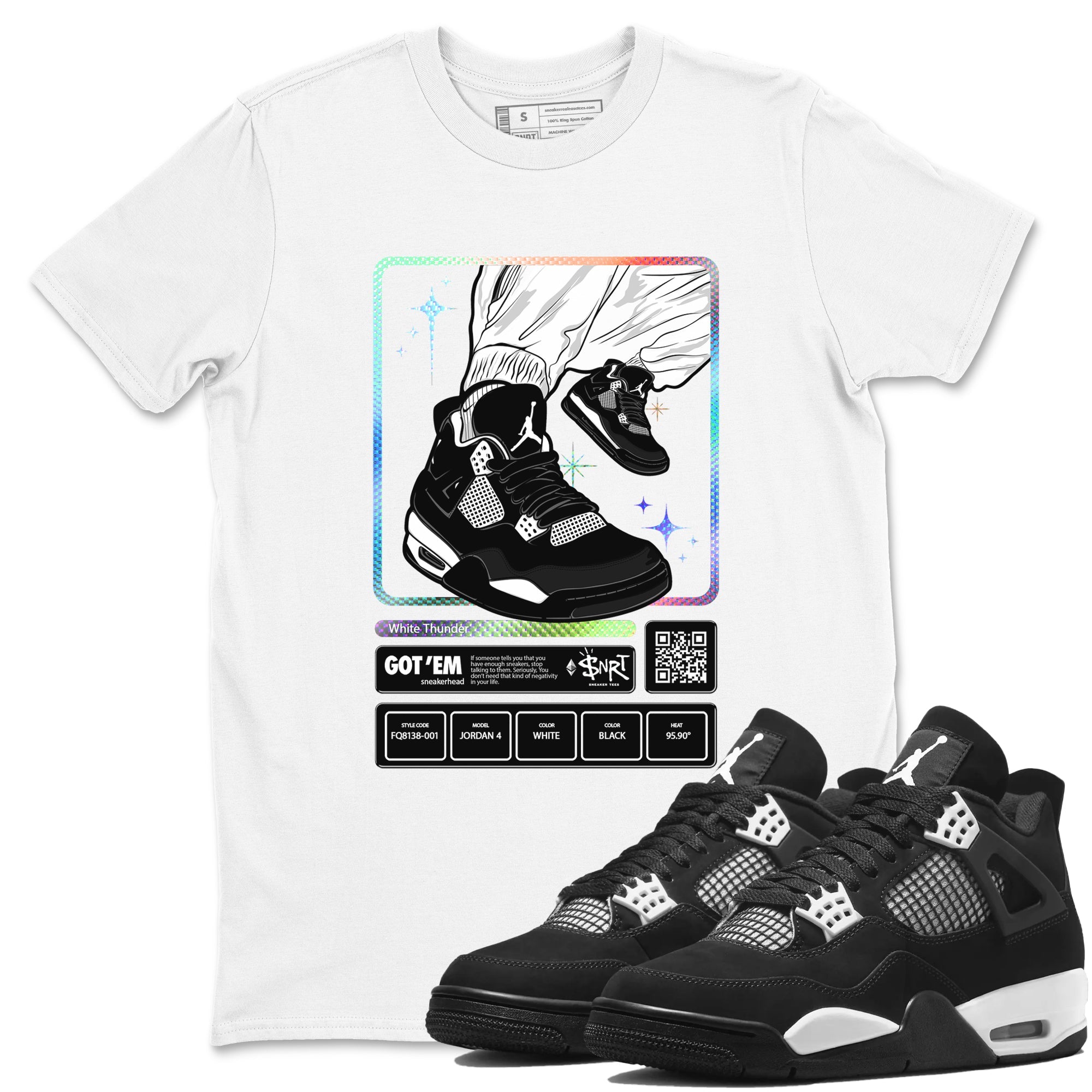 AJ4 White Thunder shirts to match jordans Sneaker Trading Card sneaker match tees Air Jordan 4 White Thunder Drip Gear Zone streetwear brand White 1 unisex cotton tee