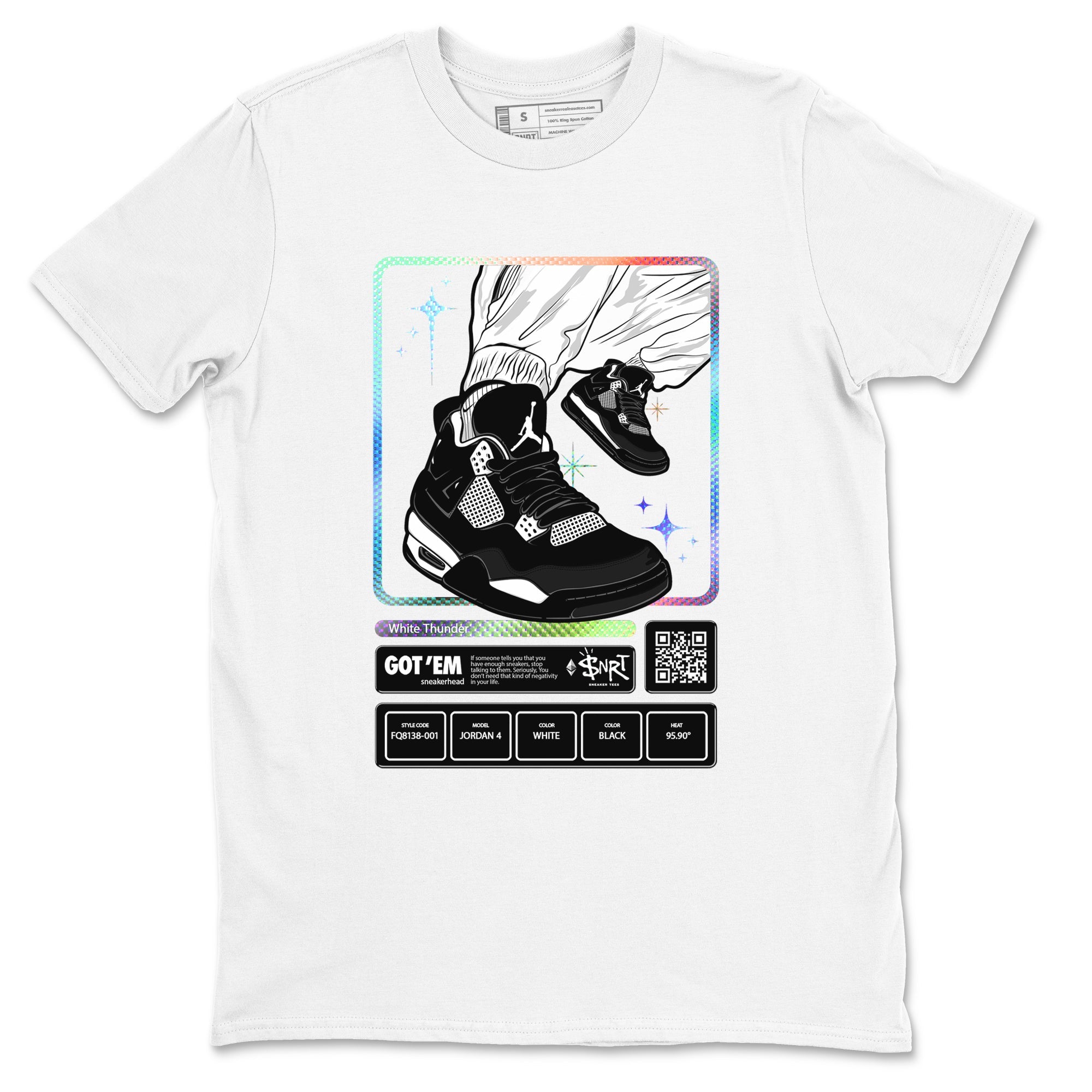 AJ4 White Thunder shirts to match jordans Sneaker Trading Card sneaker match tees Air Jordan 4 White Thunder Drip Gear Zone streetwear brand White 2 unisex cotton tee