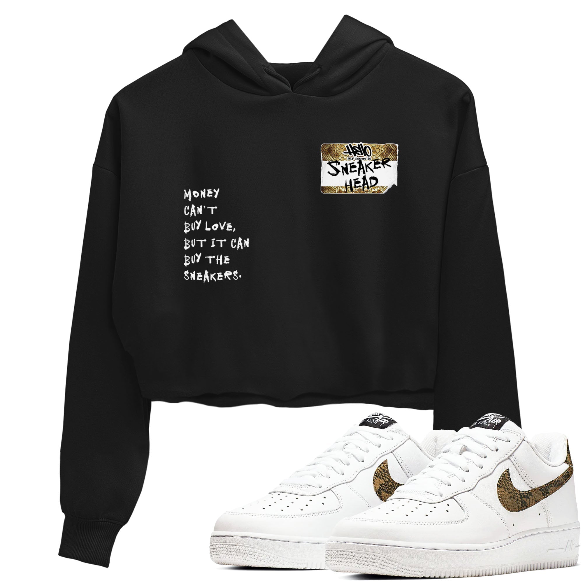 Air Force 1 Ivory Snake shirt to match jordans Sneakerhead Badge sneaker tees Air Force 1 Ivory Snake Drip Gear Zone Black 1 crop length shirt