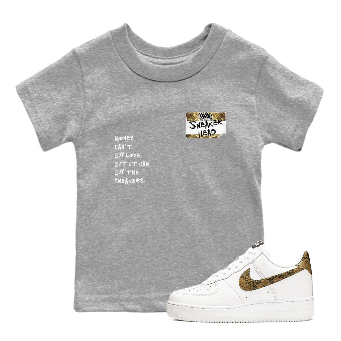 Air Force 1 Ivory Snake shirt to match jordans Sneakerhead Badge sneaker tees Air Force 1 Ivory Snake Drip Gear Zone baby toddler Heather Grey 1 cotton Shirt