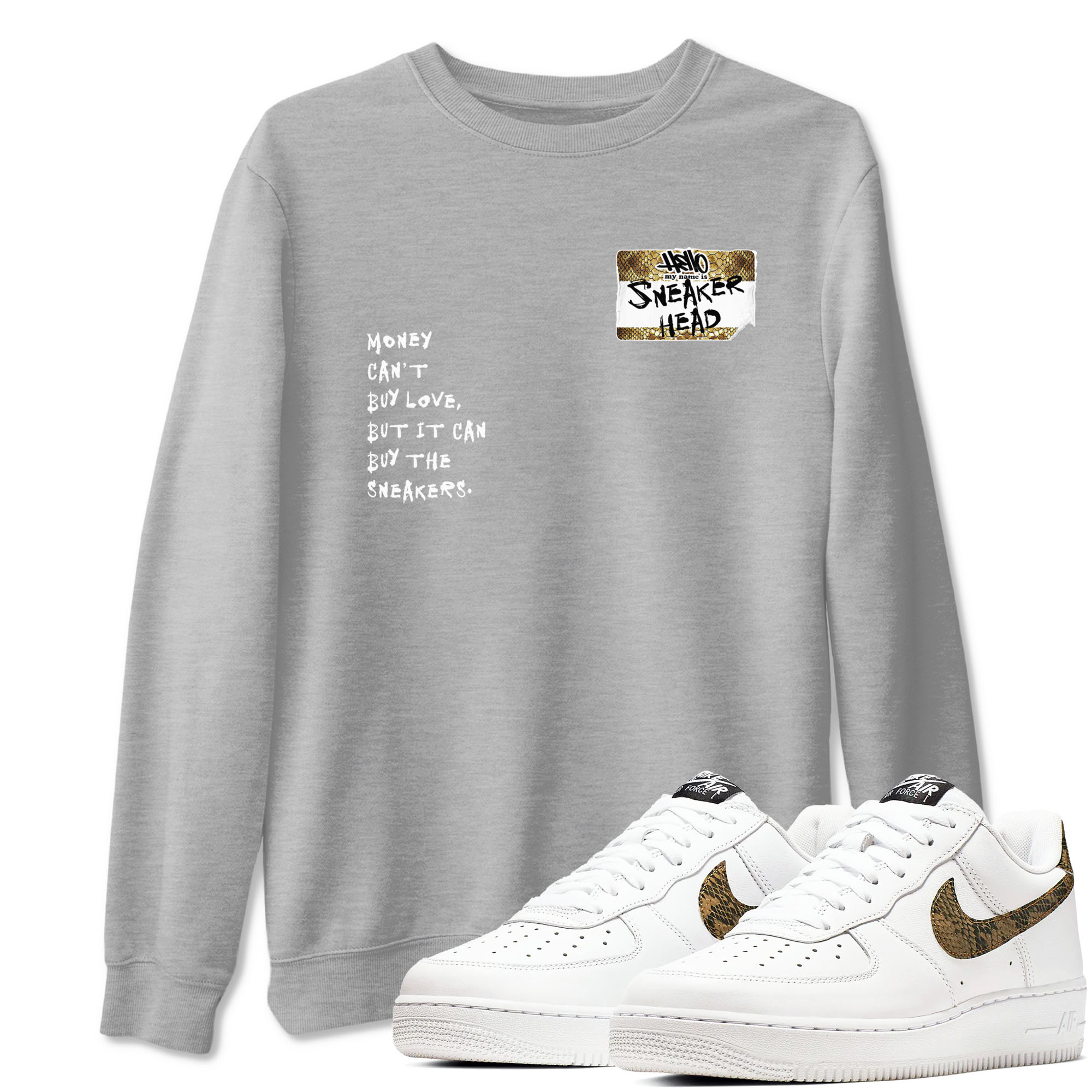 Air Force 1 Ivory Snake shirt to match jordans Sneakerhead Badge sneaker tees Air Force 1 Ivory Snake Drip Gear Zone unisex cotton Heather Grey 1 crew neck shirt
