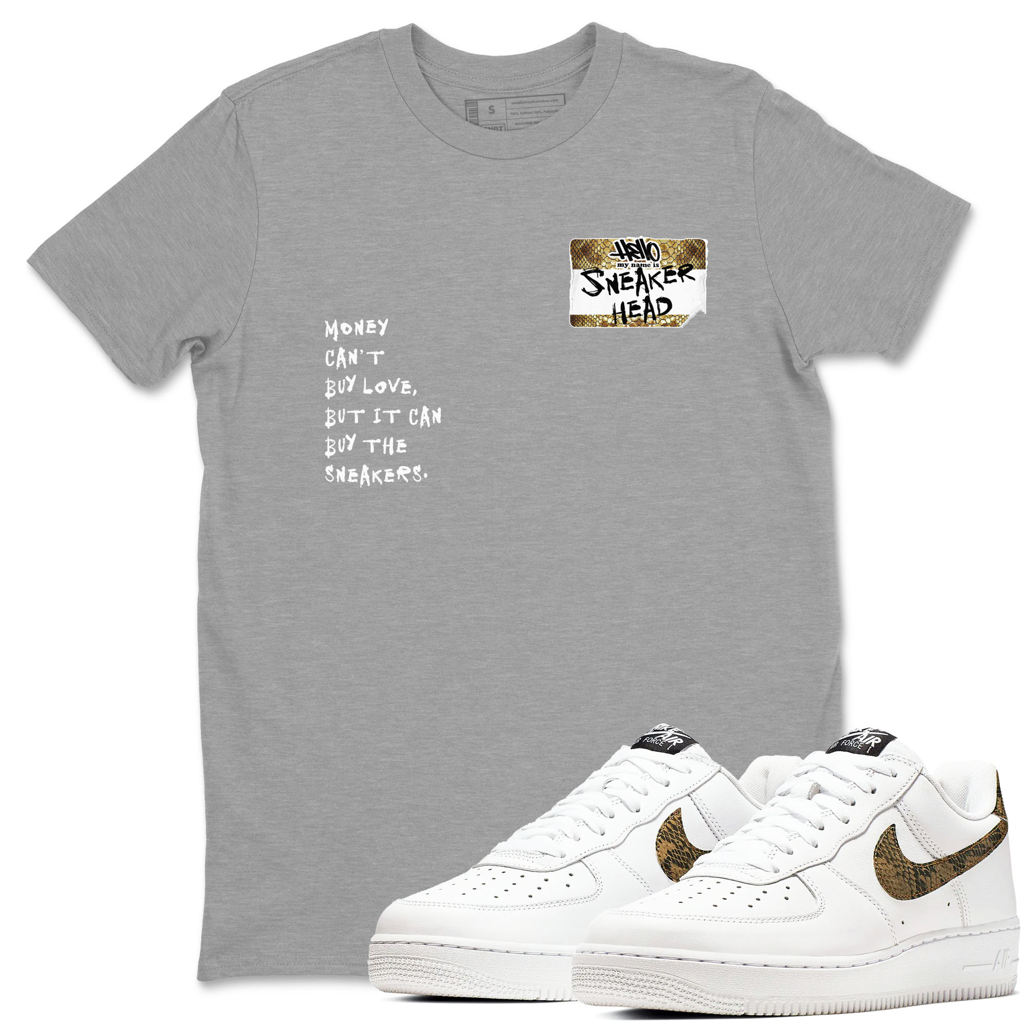 Air Force 1 Ivory Snake shirt to match jordans Sneakerhead Badge sneaker tees Air Force 1 Ivory Snake Drip Gear Zone unisex cotton Heather Grey 1 crew neck shirt