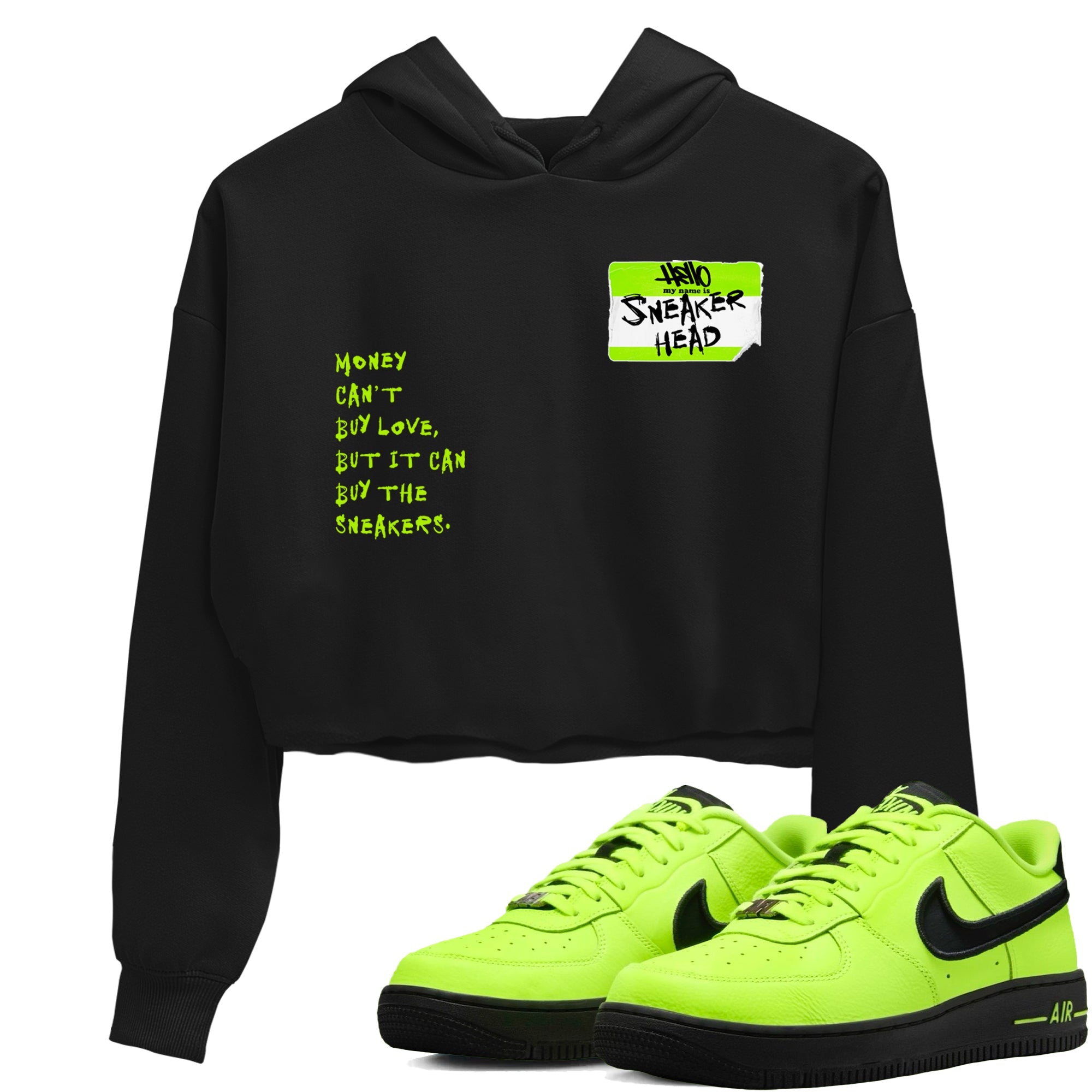 AF1 Volt shirts to match jordans Sneakerhead Badge sneaker match tees Air Force 1 Volt match shoes to clothes Drip Gear Zone unisex cotton Black 1 crop tee