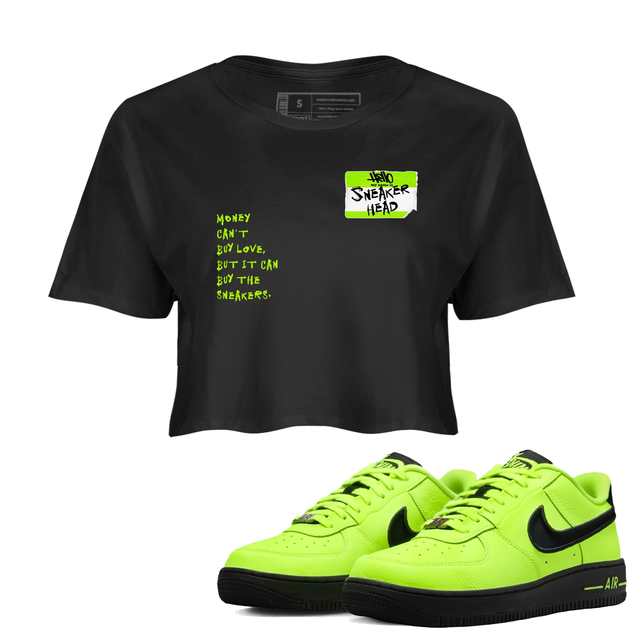 AF1 Volt shirts to match jordans Sneakerhead Badge sneaker match tees Air Force 1 Volt match shoes to clothes Drip Gear Zone unisex cotton Black 1 crop tee