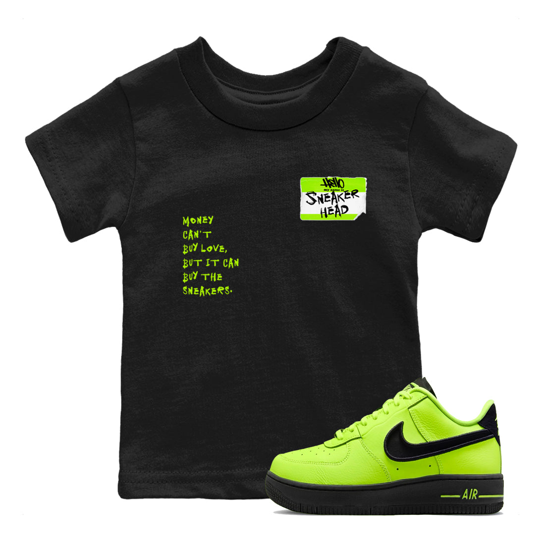 AF1 Volt shirts to match jordans Sneakerhead Badge sneaker match tees Air Force 1 Volt match shoes to clothes Drip Gear Zone Youth Baby Black 1 tee