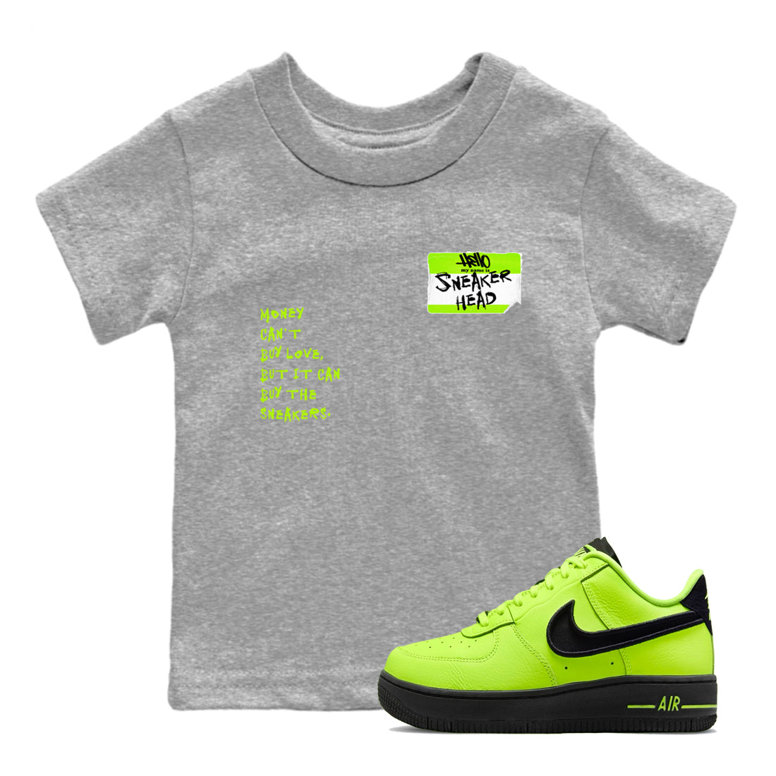 AF1 Volt shirts to match jordans Sneakerhead Badge sneaker match tees Air Force 1 Volt match shoes to clothes Drip Gear Zone Youth Baby Heather Grey 1 tee
