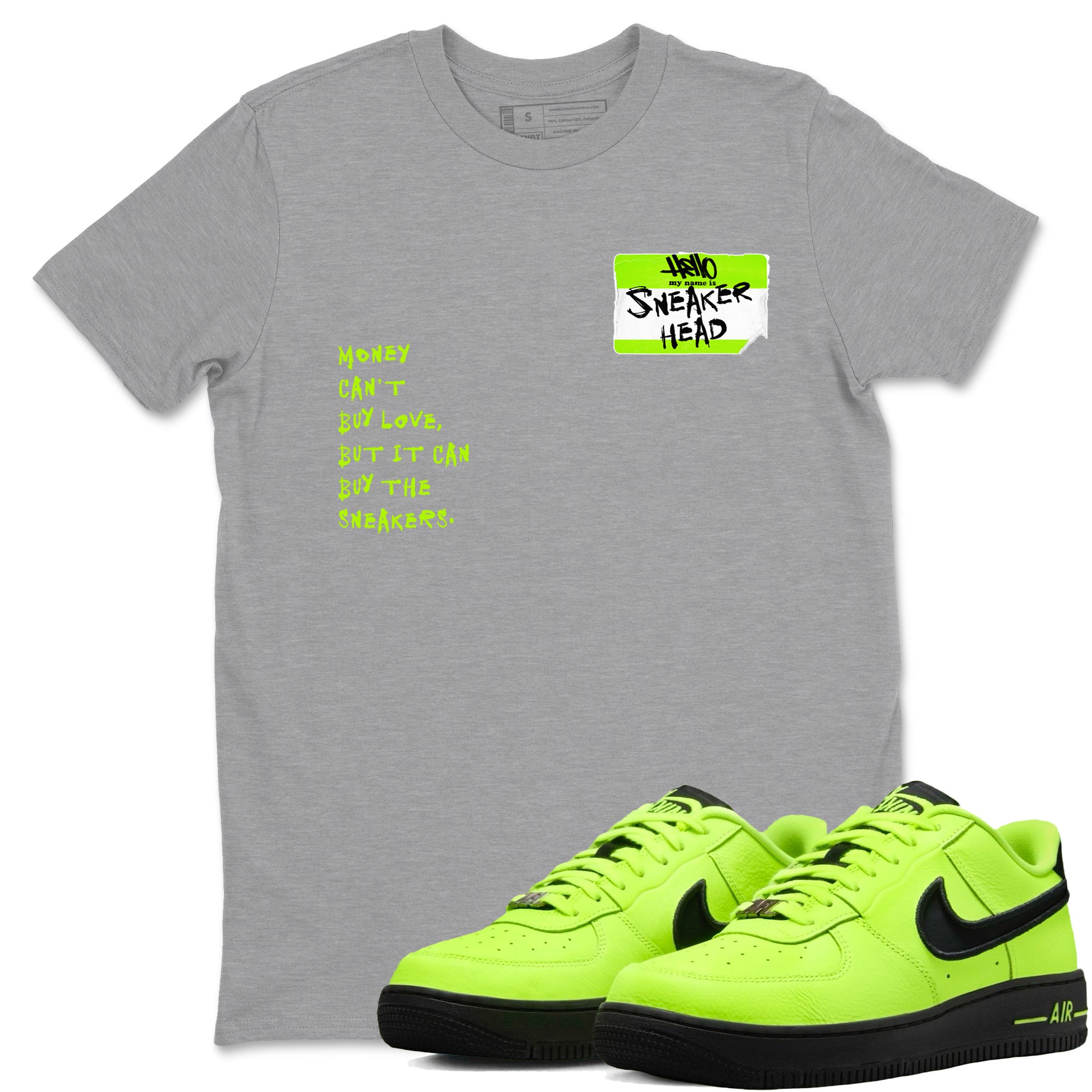 AF1 Volt shirts to match jordans Sneakerhead Badge sneaker match tees Air Force 1 Volt match shoes to clothes Drip Gear Zone unisex cotton Heather Grey 1 shirts