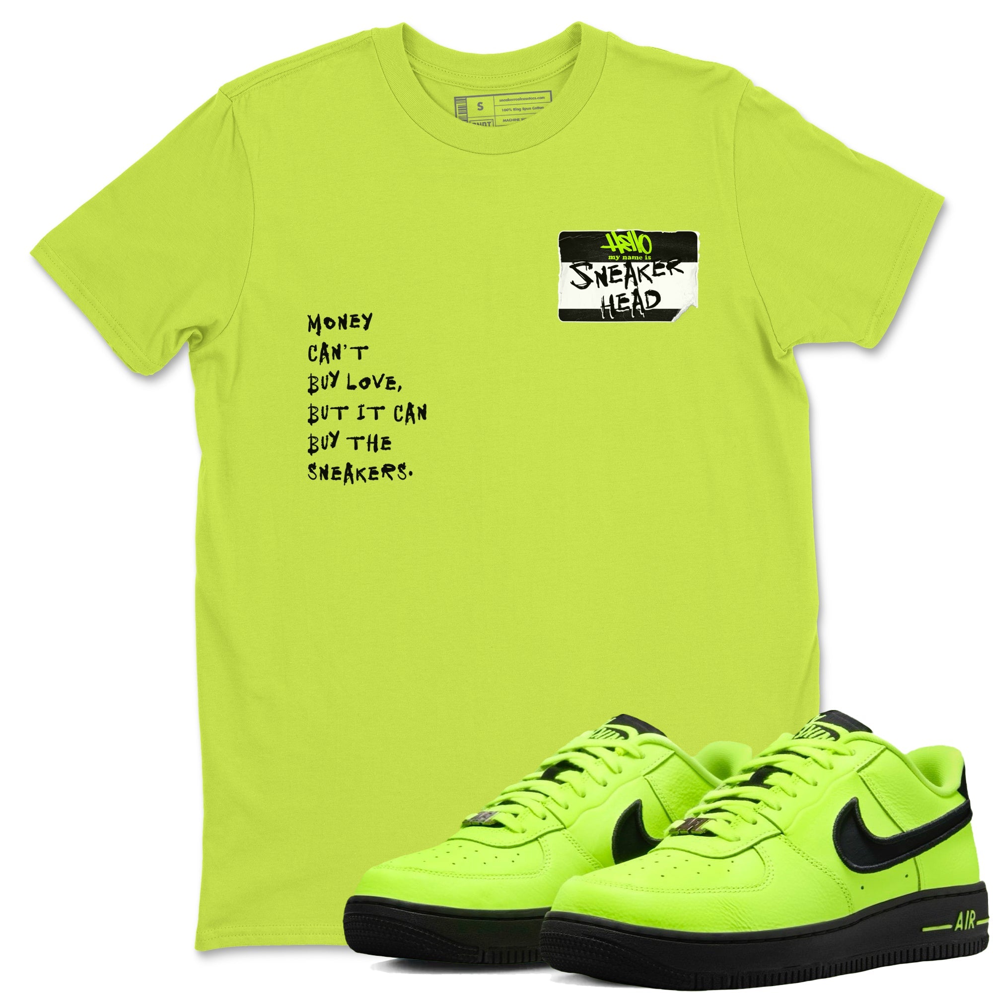 AF1 Volt shirts to match jordans Sneakerhead Badge sneaker match tees Air Force 1 Volt match shoes to clothes Drip Gear Zone unisex cotton Safety Green 1 shirts