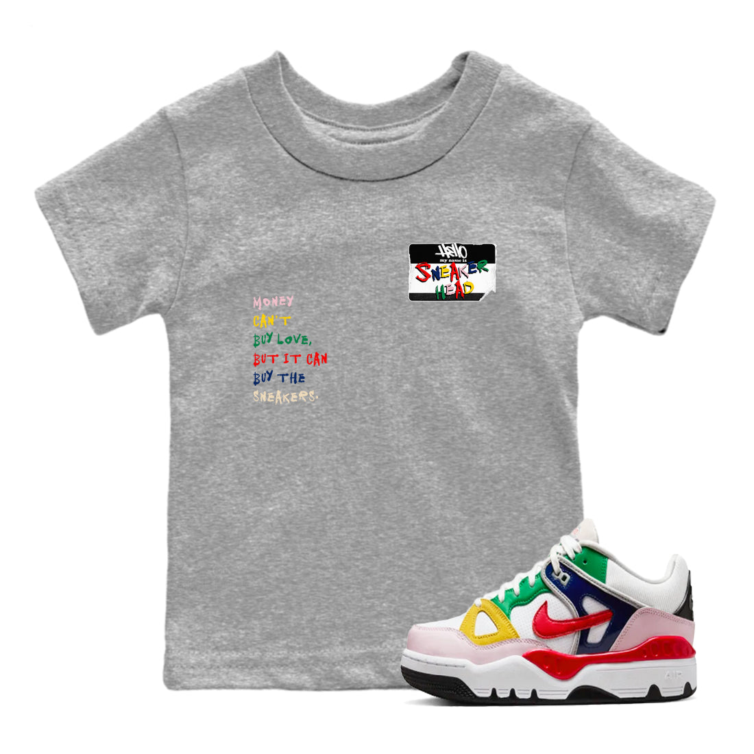 AF 3 Nigo shirtsto match jordans Sneakerhead Badge sneaker match tees Air Force 3 Low x Nigo Blue Void and Tour Yellow match shoes to clothes Drip Gear Zone Youth Baby Heather Grey 1 tee