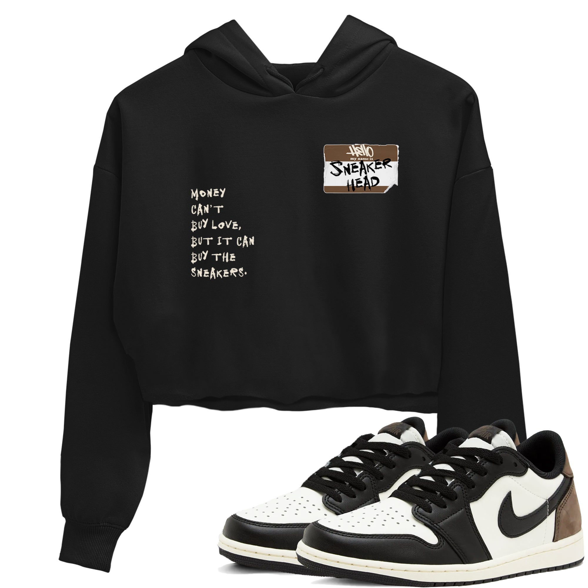 Air Jordan 1 Low Mocha shirts to match jordans Sneakerhead Badge sneaker match tees AJ1 Mocha Drip Gear Zone streetwear brand Black 1 crop tee