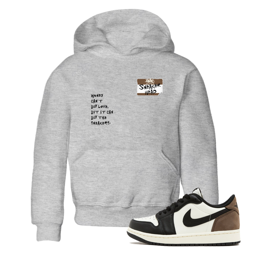 Air Jordan 1 Low Mocha shirts to match jordans Sneakerhead Badge sneaker match tees AJ1 Mocha Drip Gear Zone streetwear brand Baby and Youth Heather Grey 1 cotton tee
