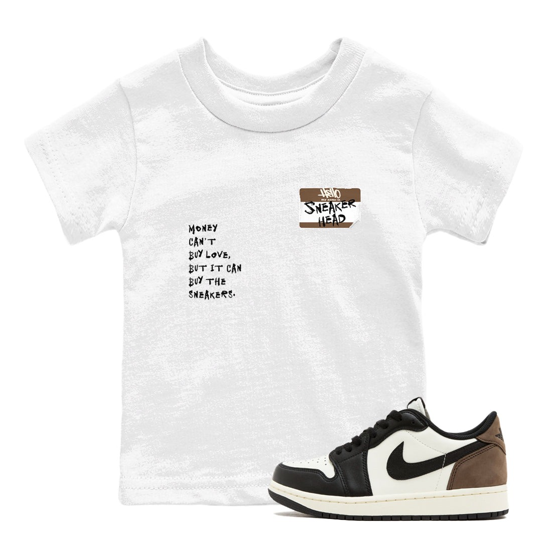 Air Jordan 1 Low Mocha shirts to match jordans Sneakerhead Badge sneaker match tees AJ1 Mocha Drip Gear Zone streetwear brand Baby and Youth White 1 cotton tee