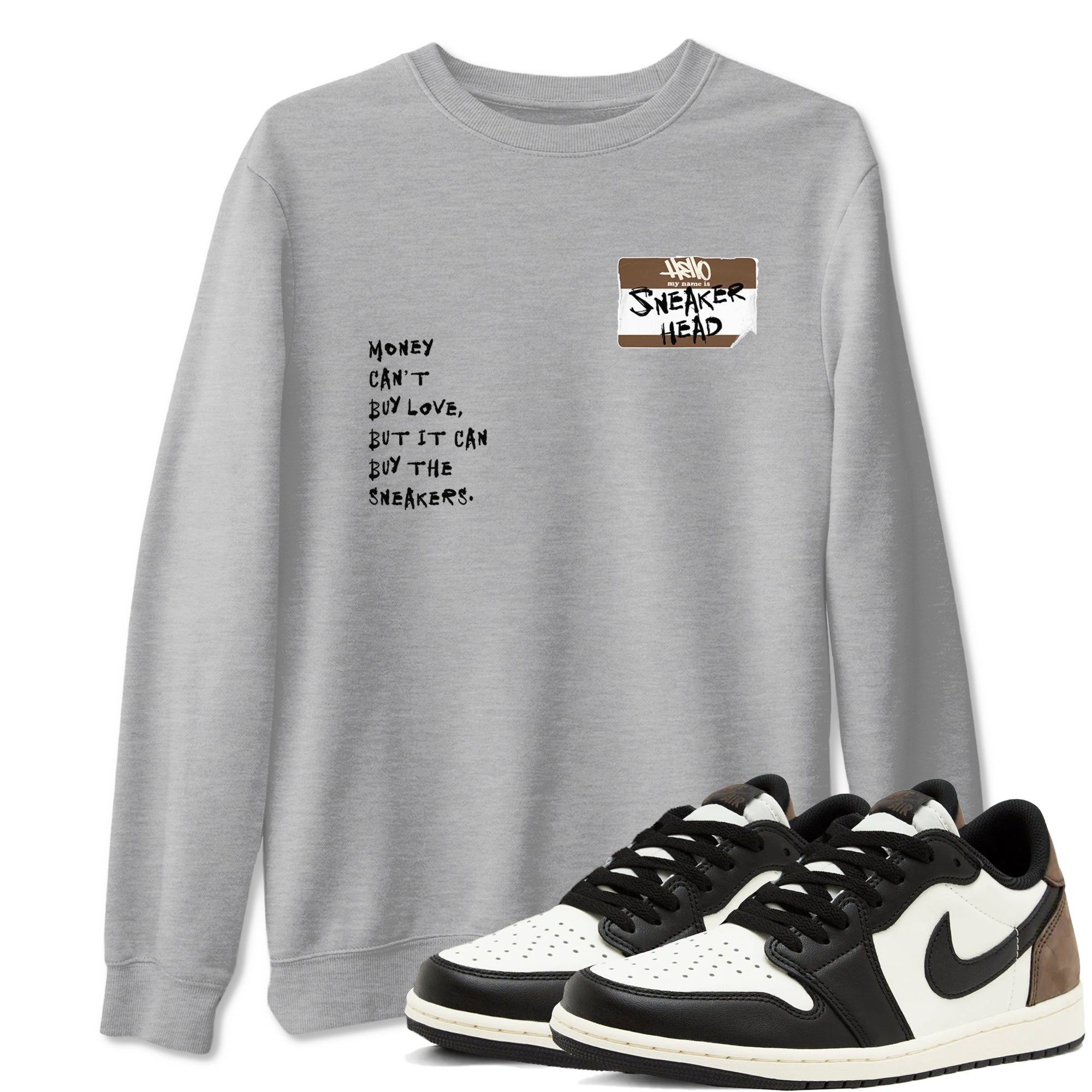 Air Jordan 1 Low Mocha shirts to match jordans Sneakerhead Badge sneaker match tees AJ1 Mocha Drip Gear Zone streetwear brand Heather Grey 1 unisex cotton tee