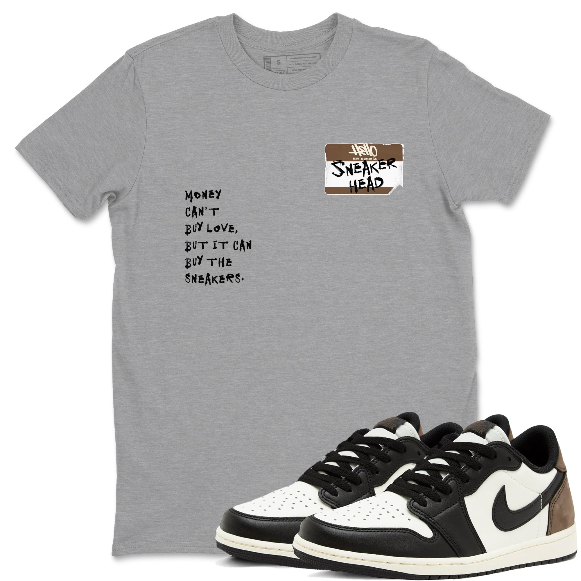 Air Jordan 1 Low Mocha shirts to match jordans Sneakerhead Badge sneaker match tees AJ1 Mocha Drip Gear Zone streetwear brand Heather Grey 1 unisex cotton tee