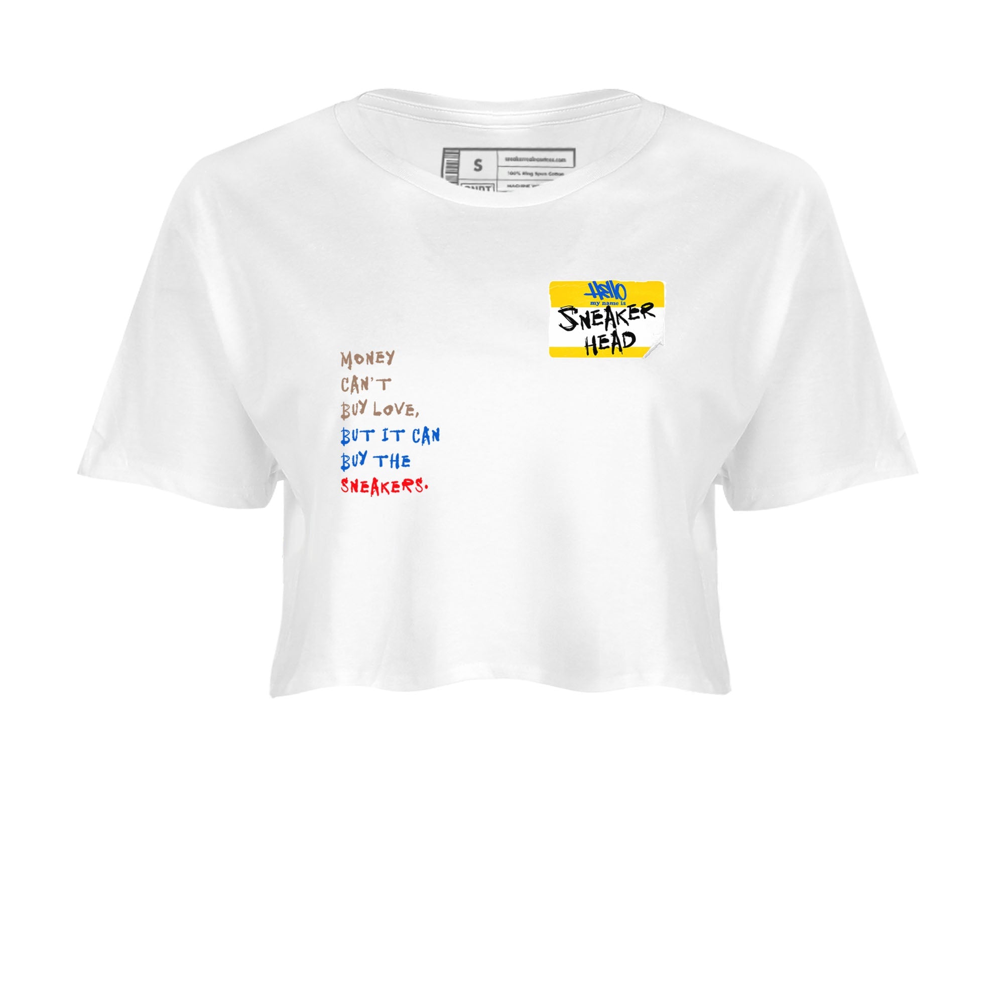 Air Jordan 1 Travis Scott Canary shirt to match jordans Sneakerhead Badge sneaker tees Air Jordan 1 Low x Travis Scott x Canary Drip Gear Zone White 2 crop length shirt