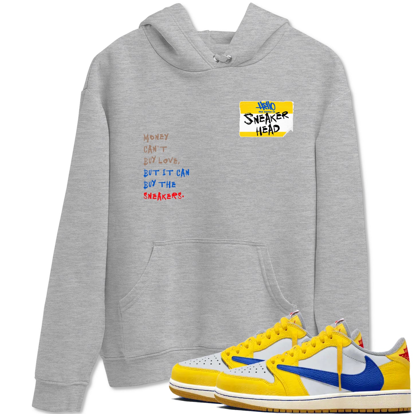 Air Jordan 1 Travis Scott Canary shirt to match jordans Sneakerhead Badge sneaker tees Air Jordan 1 Low x Travis Scott x Canary Drip Gear Zone unisex cotton Heather Grey 1 crew neck shirt