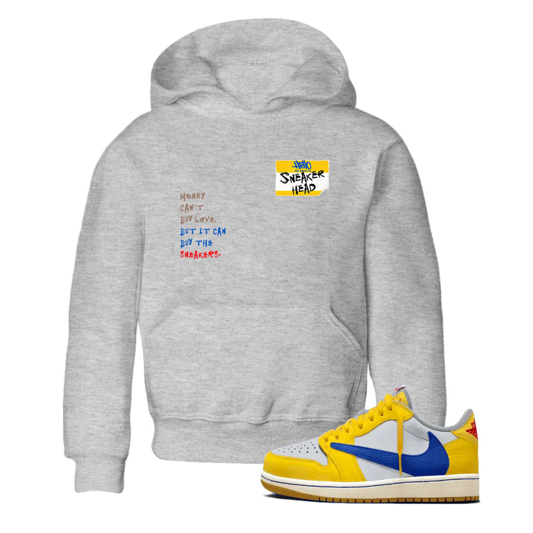 Air Jordan 1 Travis Scott Canary shirt to match jordans Sneakerhead Badge sneaker tees Air Jordan 1 Low x Travis Scott x Canary Drip Gear Zone baby toddler Heather Grey 1 cotton Shirt