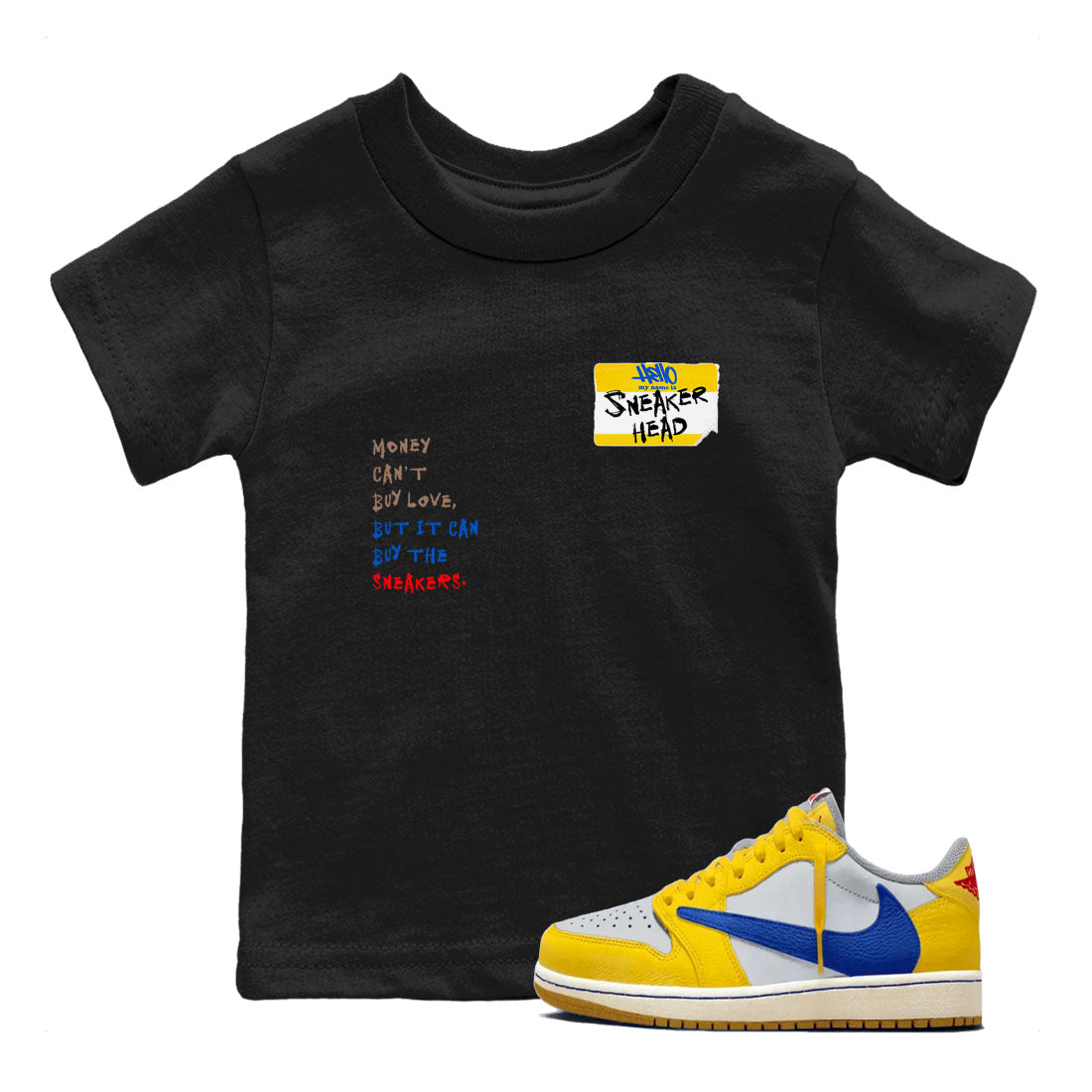 Air Jordan 1 Travis Scott Canary shirt to match jordans Sneakerhead Badge sneaker tees Air Jordan 1 Low x Travis Scott x Canary Drip Gear Zone baby toddler Black 1 cotton Shirt