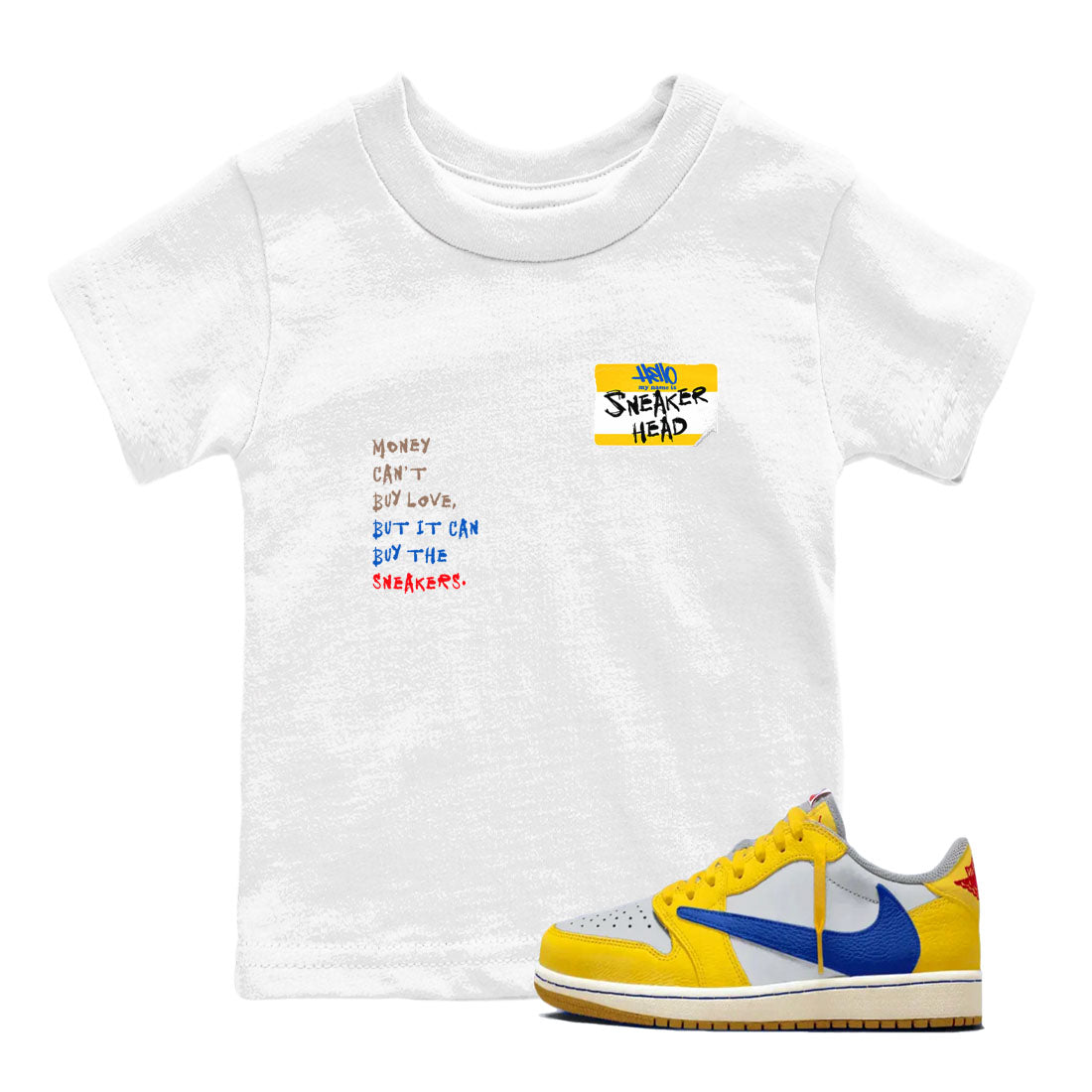 Air Jordan 1 Travis Scott Canary shirt to match jordans Sneakerhead Badge sneaker tees Air Jordan 1 Low x Travis Scott x Canary Drip Gear Zone baby toddler White 1 cotton Shirt