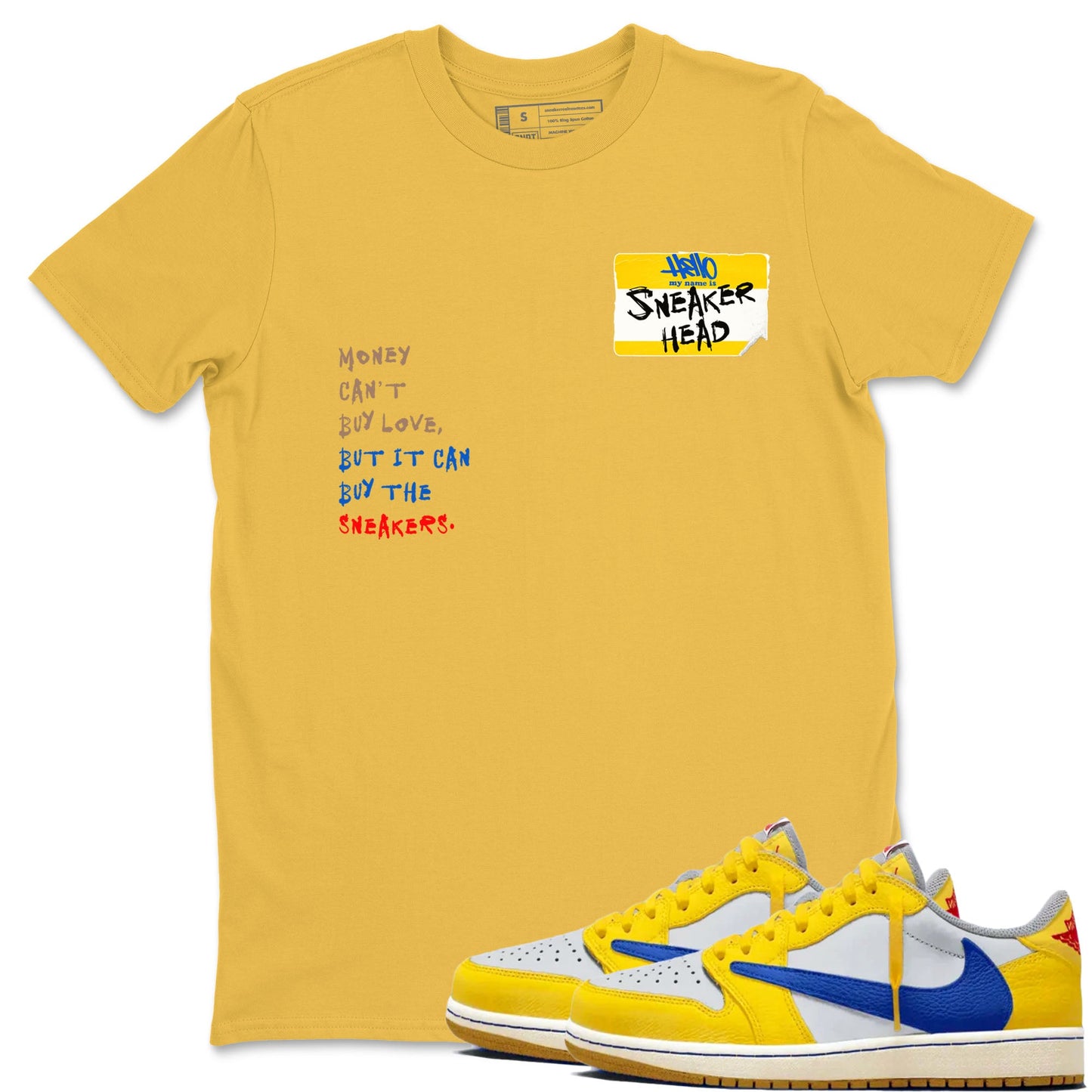 Air Jordan 1 Travis Scott Canary shirt to match jordans Sneakerhead Badge sneaker tees Air Jordan 1 Low x Travis Scott x Canary Drip Gear Zone unisex cotton Daisy 1 crew neck shirt