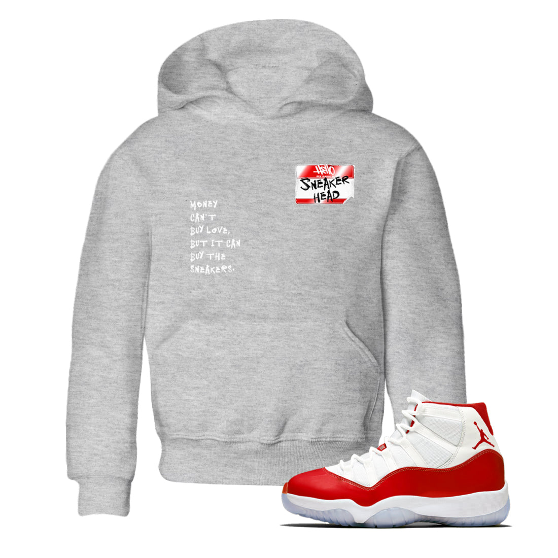 11s Cherry shirts to match jordans Sneakerhead Badge sneaker match tees Air Jordan 11 Retro Cherry match shoes to clothes Drip Gear Zone Youth Baby Heather Grey 1 tee