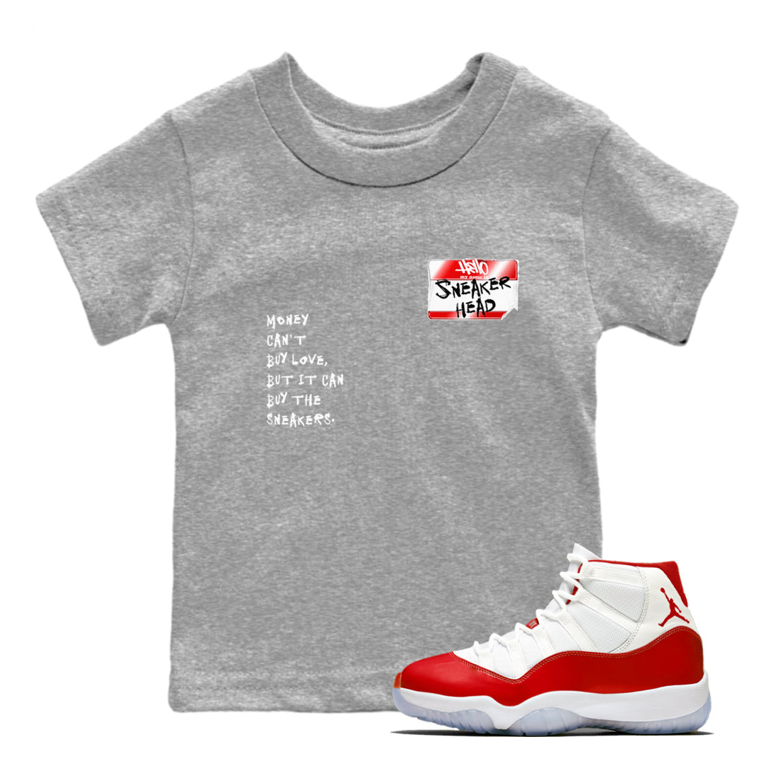 11s Cherry shirts to match jordans Sneakerhead Badge sneaker match tees Air Jordan 11 Retro Cherry match shoes to clothes Drip Gear Zone Youth Baby Heather Grey 1 tee
