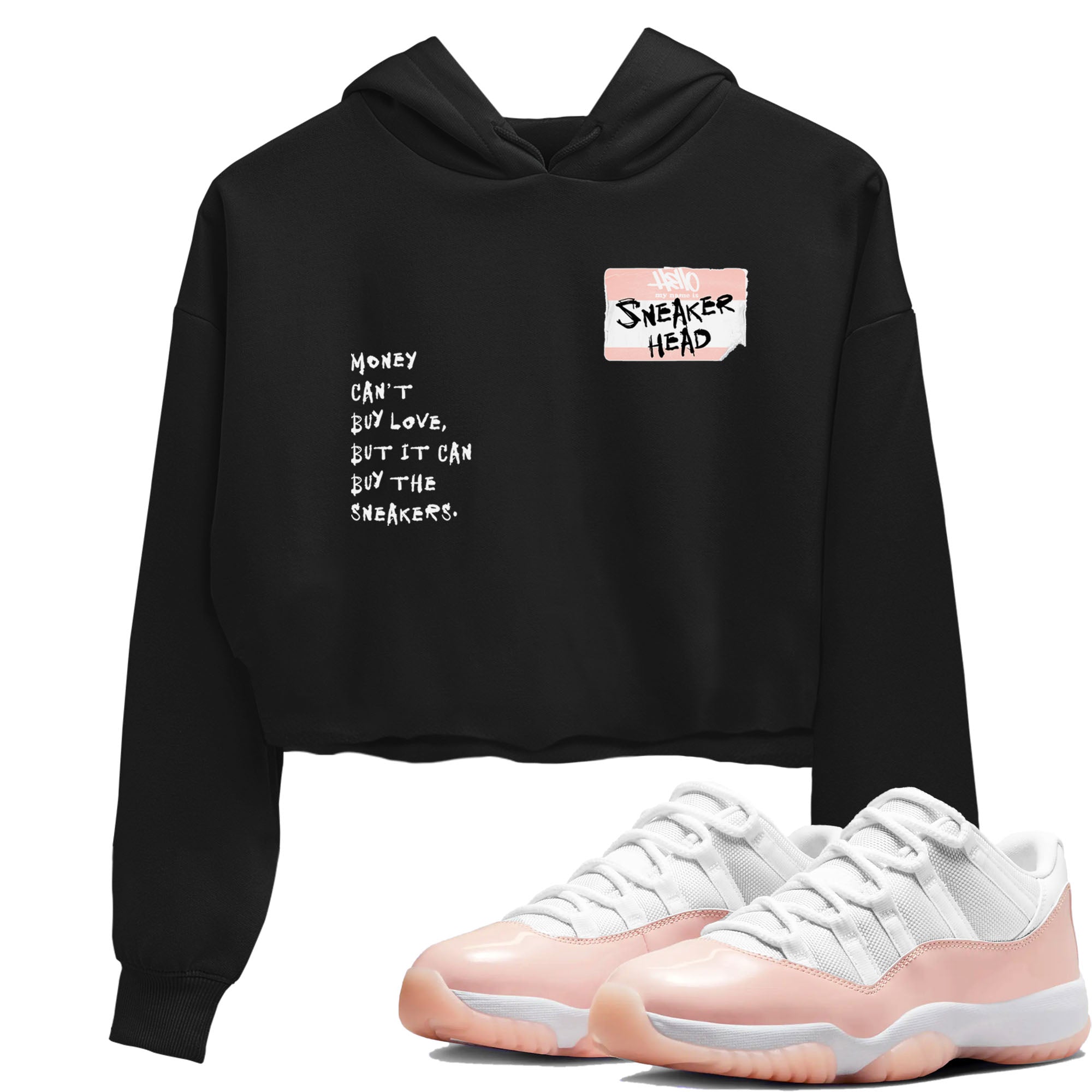 11s Legend Pink shirt to match jordans Sneakerhead Badge sneaker tees Air Jordan 11 Legend Pink Drip Gear Zone Black 1 crop length shirt