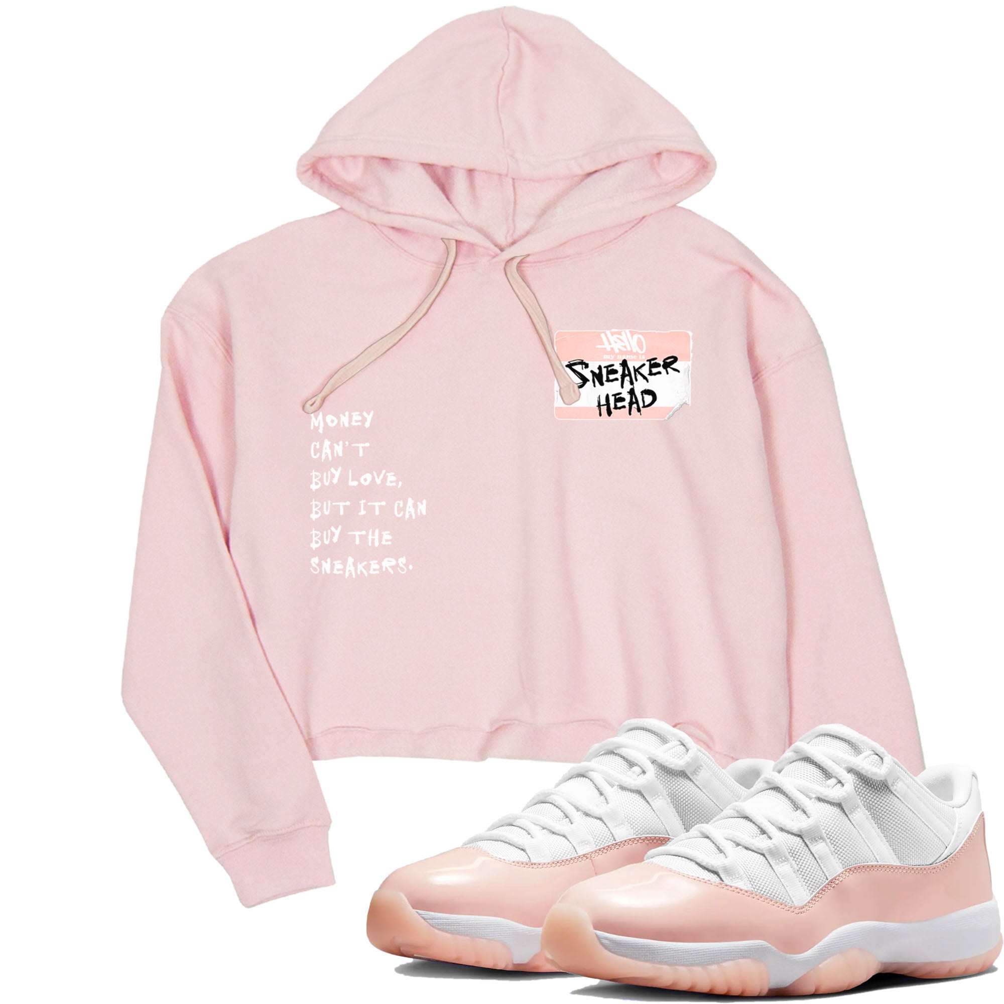11s Legend Pink shirt to match jordans Sneakerhead Badge sneaker tees Air Jordan 11 Legend Pink Drip Gear Zone Pink 1 crop length shirt