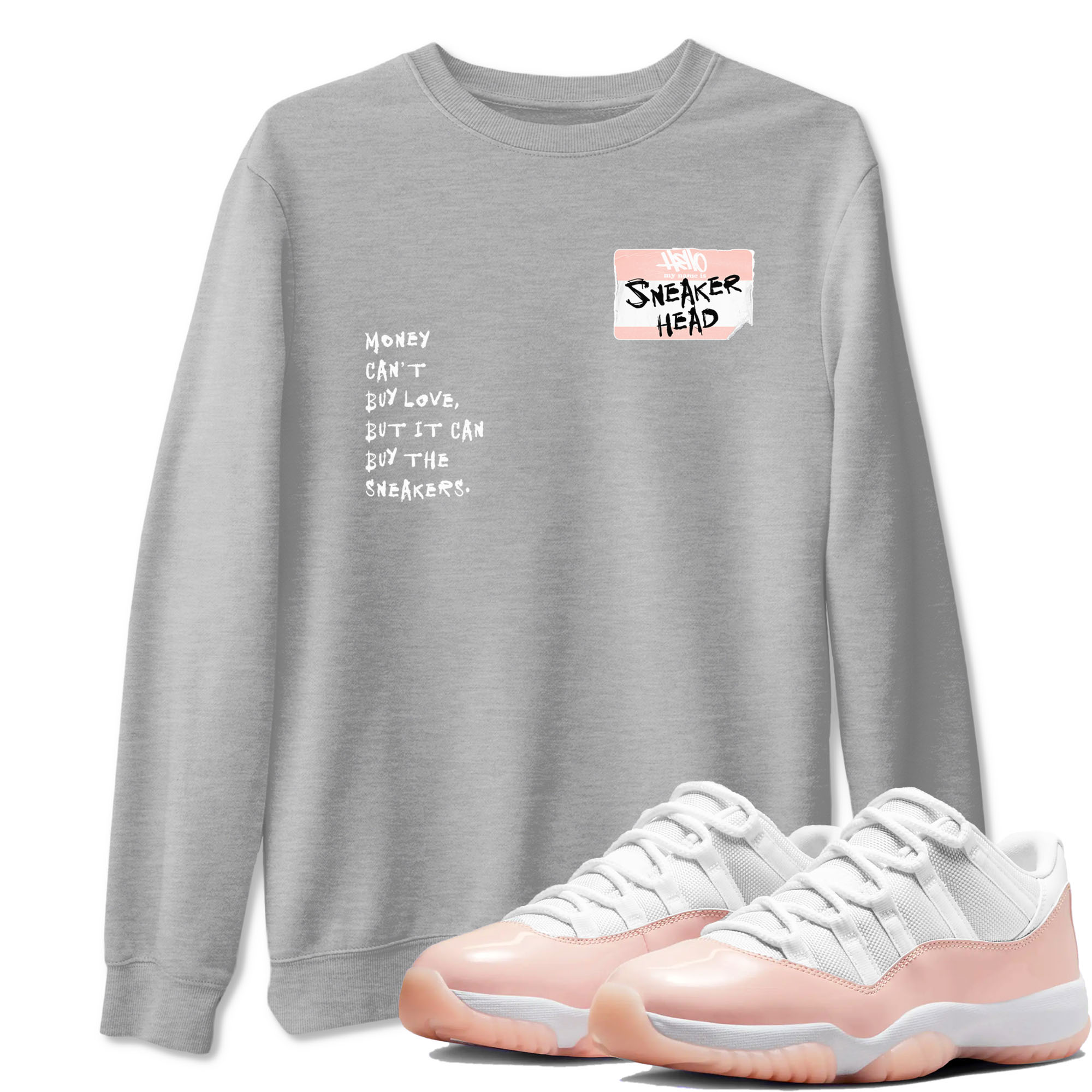 11s Legend Pink shirt to match jordans Sneakerhead Badge sneaker tees Air Jordan 11 Legend Pink Drip Gear Zone unisex cotton Heather Grey 1 crew neck shirt