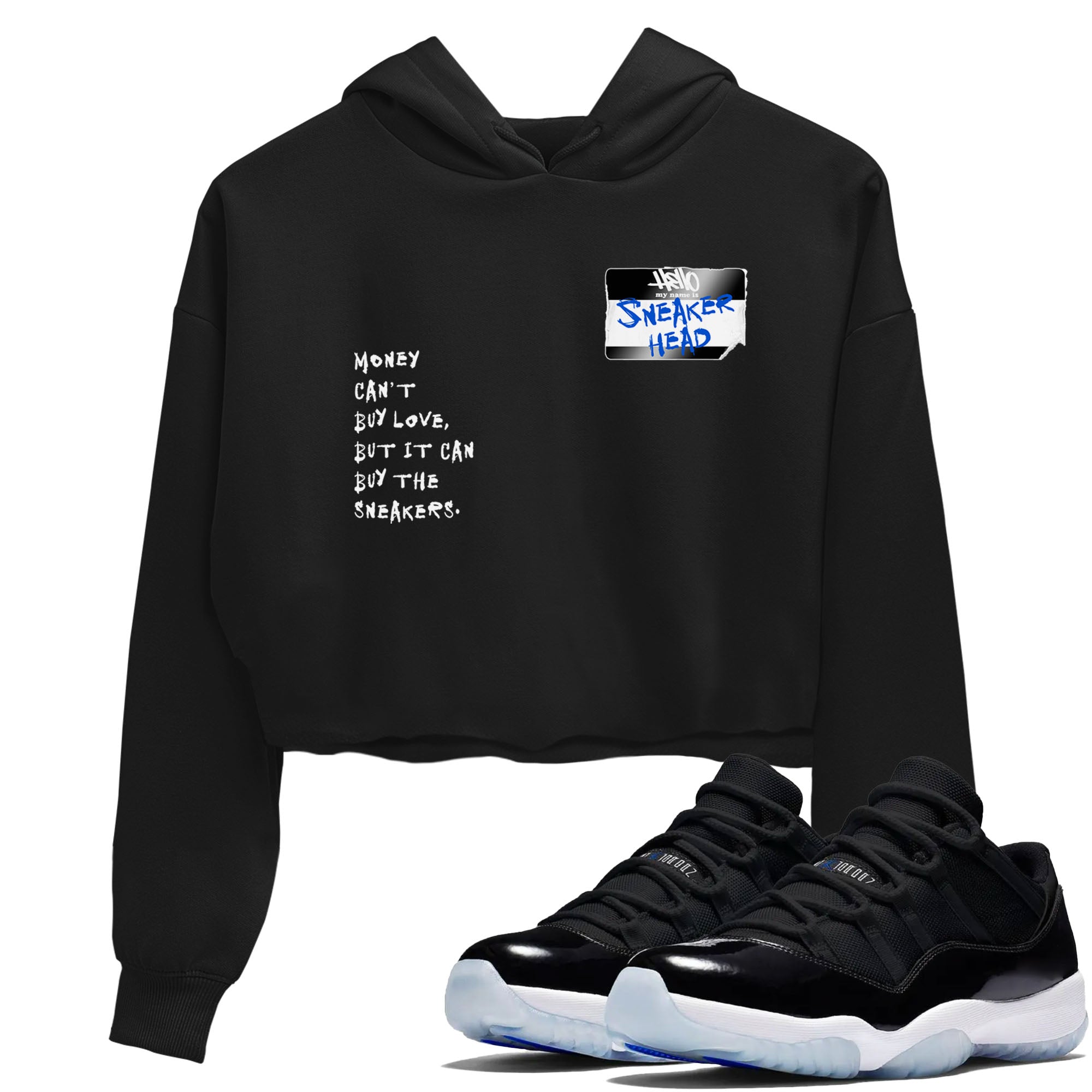 11s Space shirt to match jordans Sneakerhead Badge sneaker tees Air Jordan 11 Space Drip Gear Zone Black 1 crop length shirt
