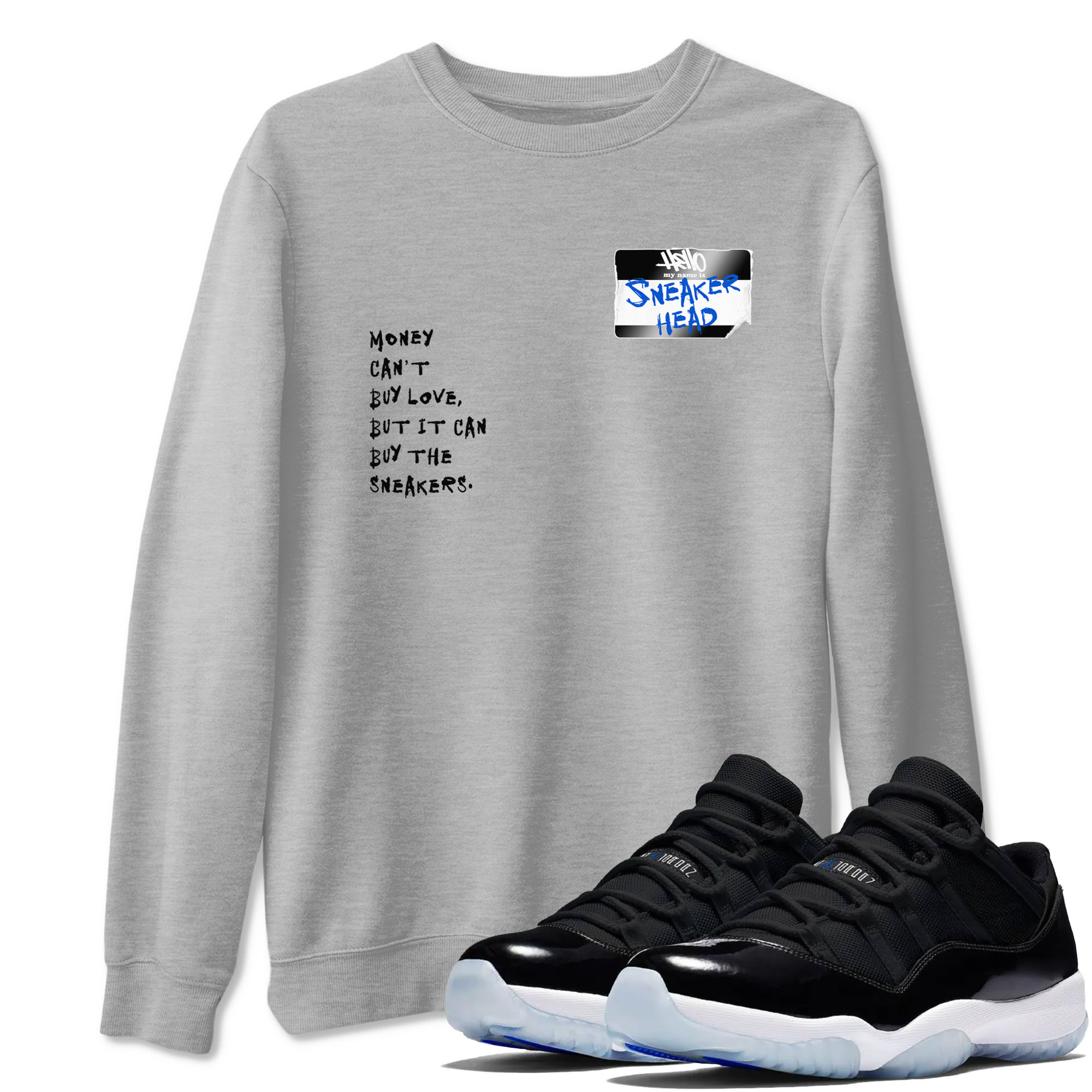 11s Space shirt to match jordans Sneakerhead Badge sneaker tees Air Jordan 11 Space Drip Gear Zone unisex cotton Heather Grey 1 crew neck shirt