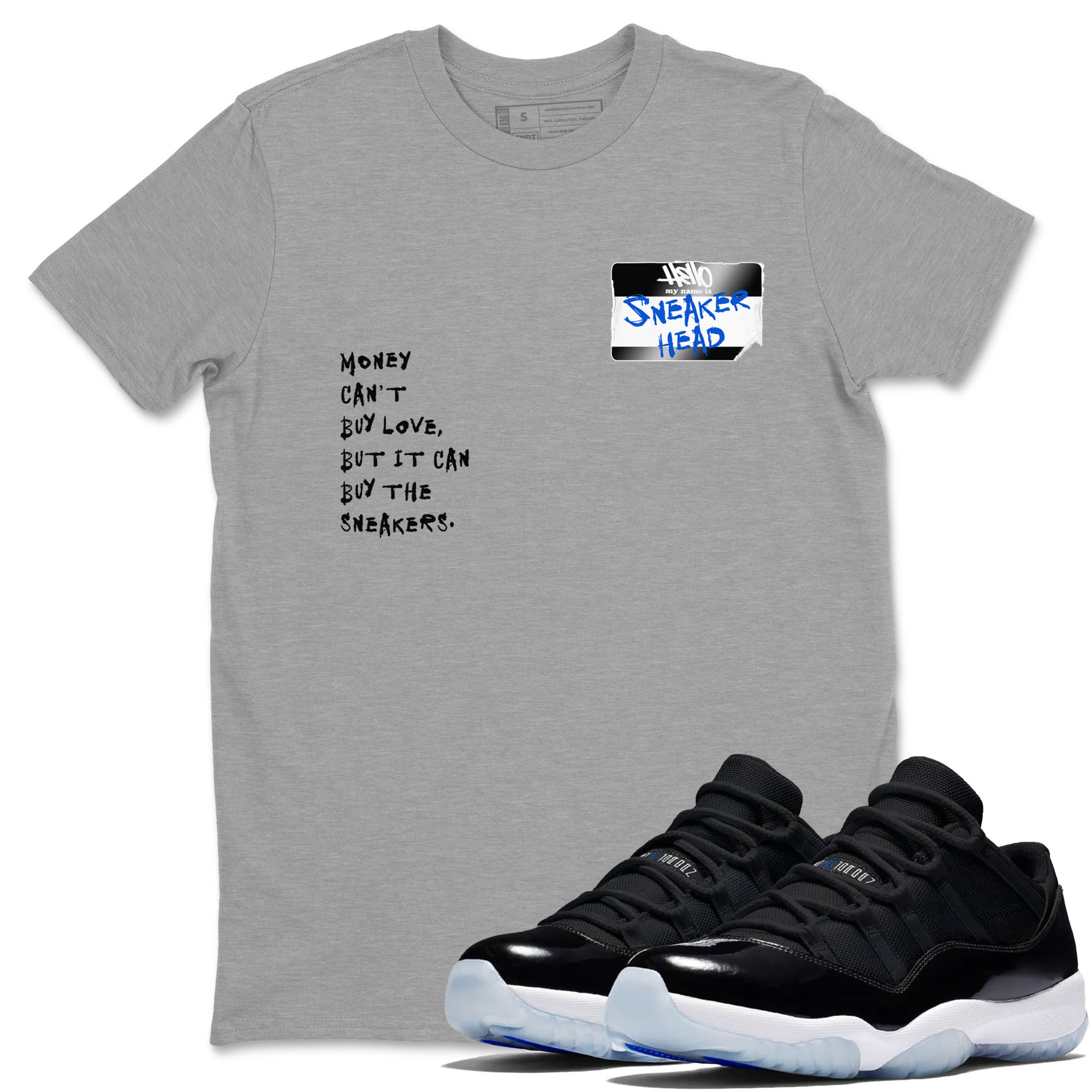 11s Space shirt to match jordans Sneakerhead Badge sneaker tees Air Jordan 11 Space Drip Gear Zone unisex cotton Heather Grey 1 crew neck shirt