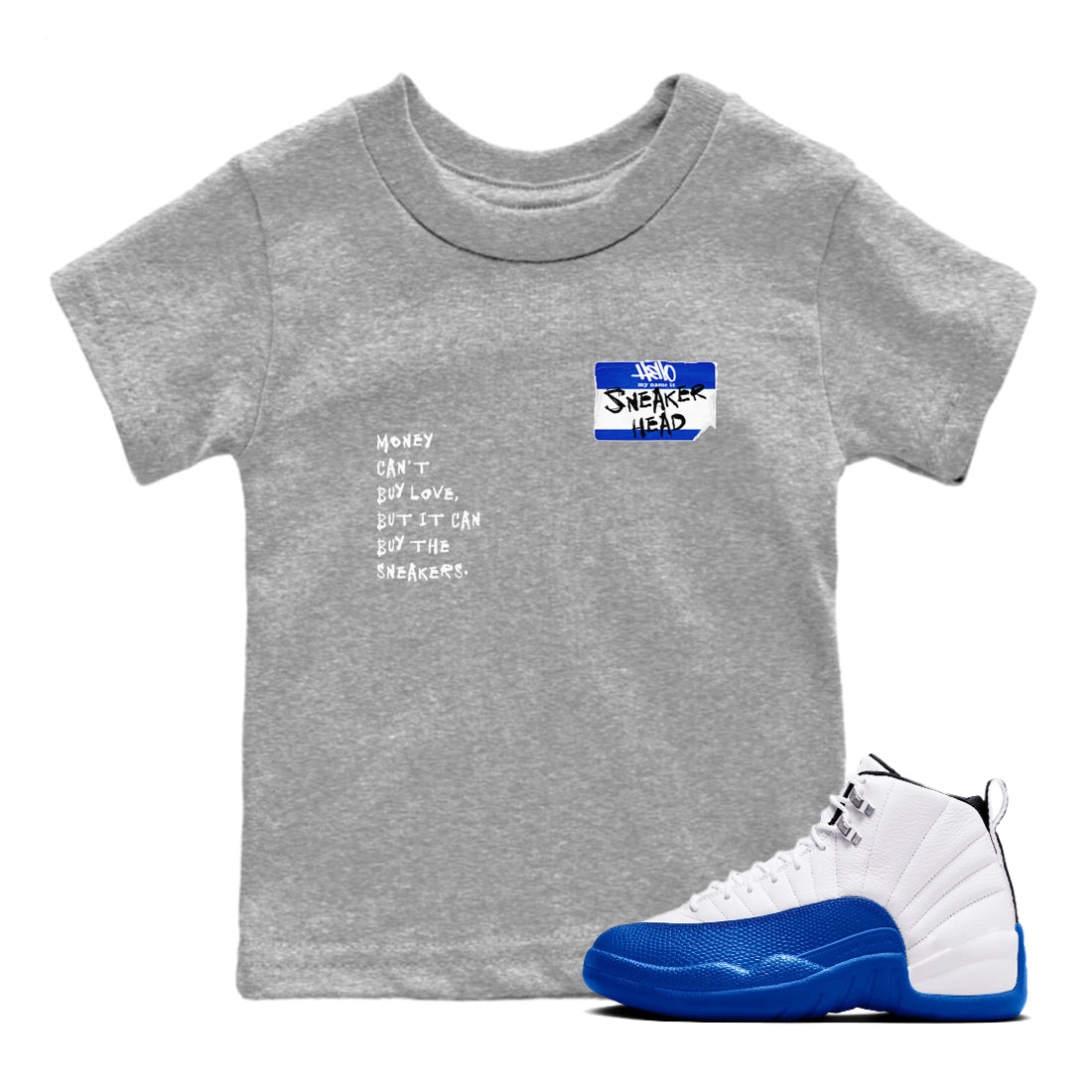 12 Blueberry shirts to match jordans Sneakerhead Badge sneaker match tees Air Jordan 12 Blueberry Drip Gear Zone Youth Baby Heather Grey 1 crew neck shirts