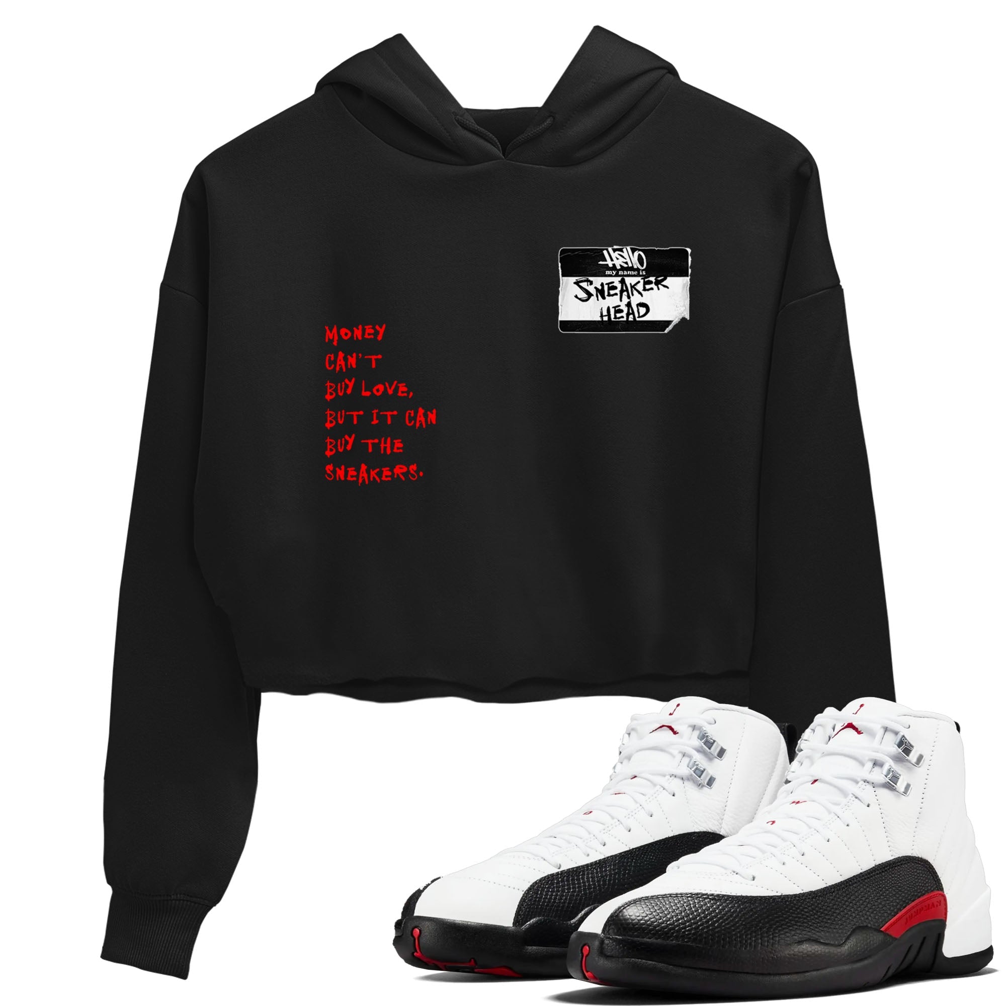 Air Jordan 12 Red Taxi shirts to match jordans Sneakerhead Badge sneaker match tees 12s Red Taxi Drip Gear Zone Black 1 crop length shirt