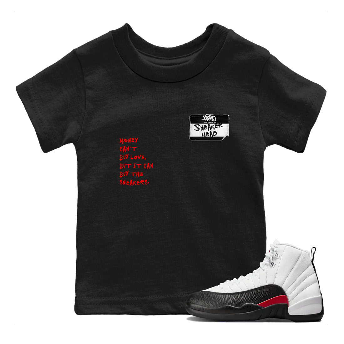 Air Jordan 12 Red Taxi shirts to match jordans Sneakerhead Badge sneaker match tees 12s Red Taxi Drip Gear Zone baby toddler Black 1 cotton Shirt