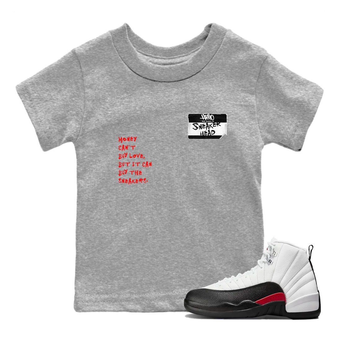 Air Jordan 12 Red Taxi shirts to match jordans Sneakerhead Badge sneaker match tees 12s Red Taxi Drip Gear Zone baby toddler Heather Grey 1 cotton Shirt