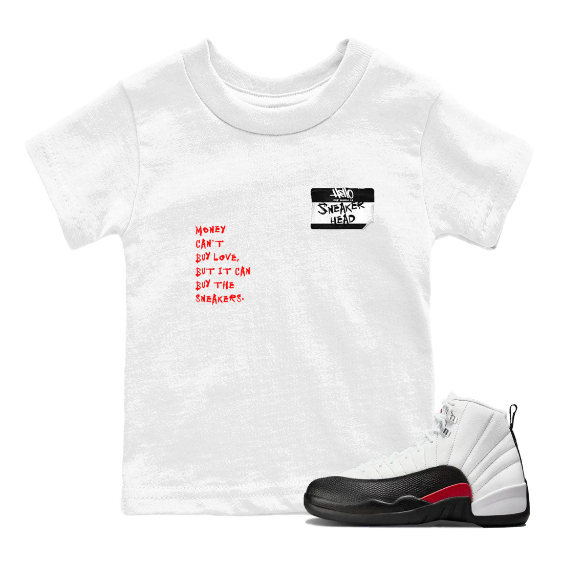 Air Jordan 12 Red Taxi shirts to match jordans Sneakerhead Badge sneaker match tees 12s Red Taxi Drip Gear Zone baby toddler White 1 cotton Shirt