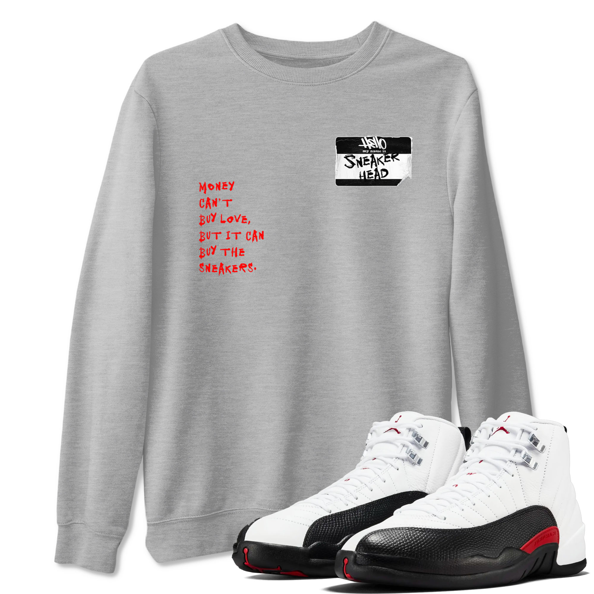 Air Jordan 12 Retro Taxi Flip shirts to match jordans Sneakerhead Badge sneaker match tees 12s Red Taxi Drip Gear Zone unisex cotton Heather Grey 1 crew neck shirt
