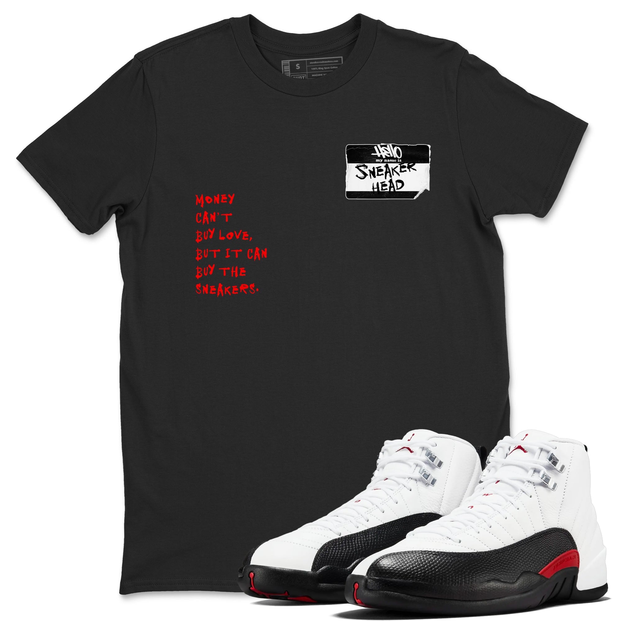 Air Jordan 12 Retro Taxi Flip shirts to match jordans Sneakerhead Badge sneaker match tees 12s Red Taxi Drip Gear Zone unisex cotton Black 1 crew neck shirt