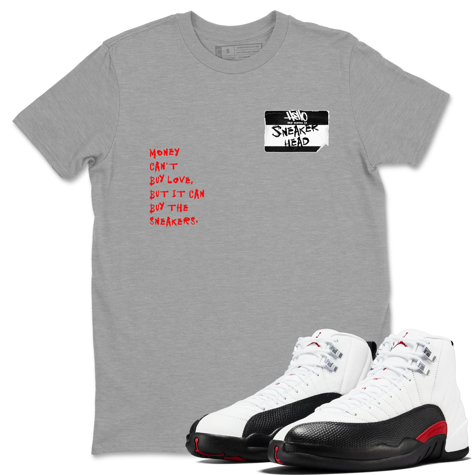 Air Jordan 12 Retro Taxi Flip shirts to match jordans Sneakerhead Badge sneaker match tees 12s Red Taxi Drip Gear Zone unisex cotton Heather Grey 1 crew neck shirt
