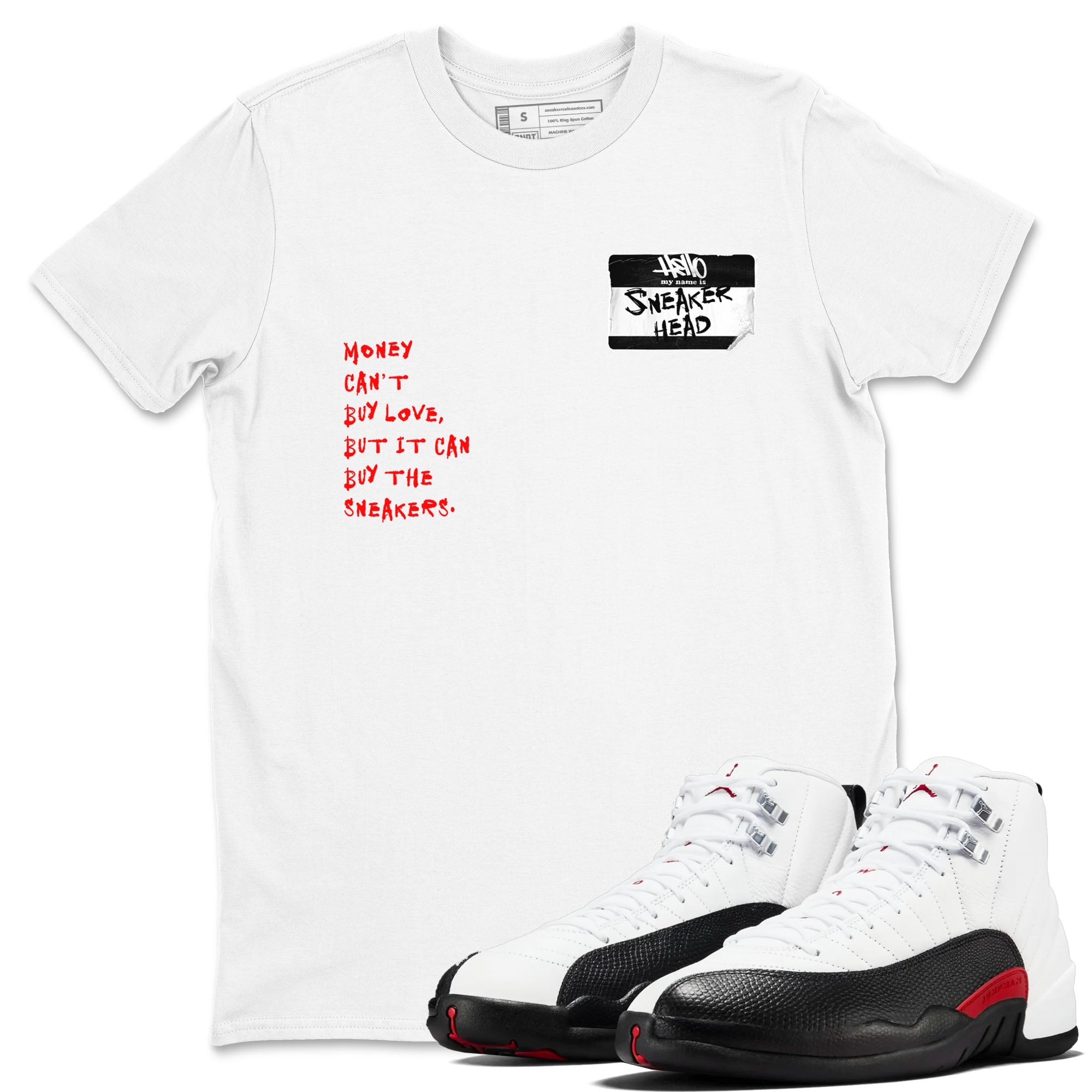 Air Jordan 12 Retro Taxi Flip shirts to match jordans Sneakerhead Badge sneaker match tees 12s Red Taxi Drip Gear Zone unisex cotton White 1 crew neck shirt