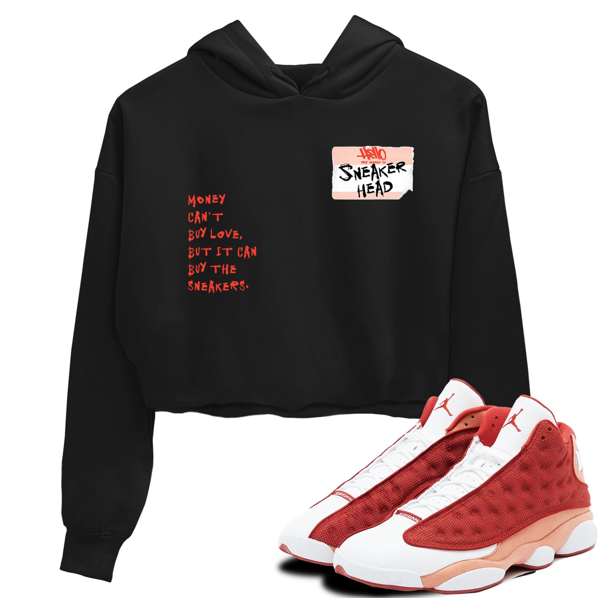 AJ13 Dune Red shirts to match jordans Sneakerhead Badge sneaker match tees Air Jordan 13 Dune Red Drip Gear Zone streetwear brand Black 1 crop tee