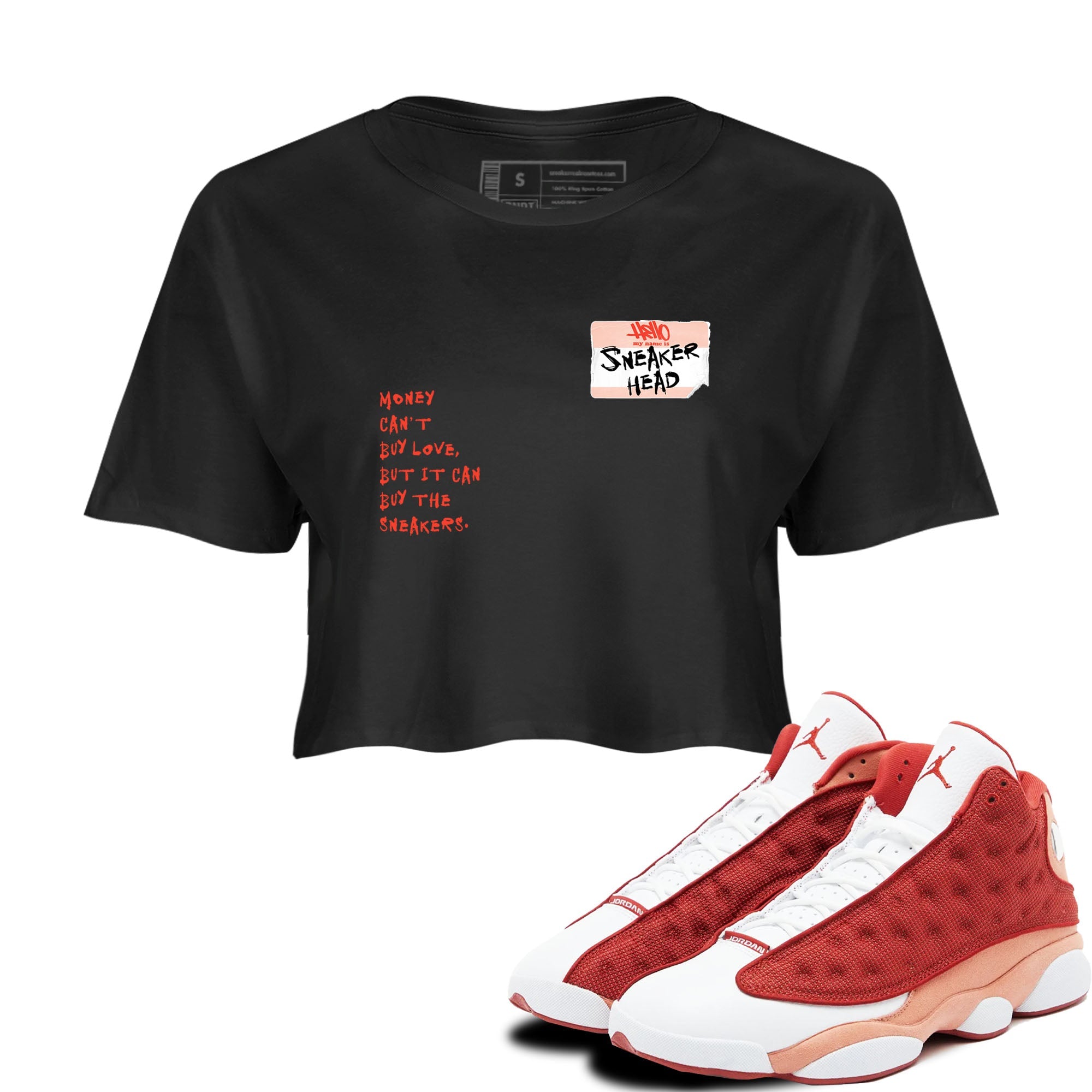 AJ13 Dune Red shirts to match jordans Sneakerhead Badge sneaker match tees Air Jordan 13 Dune Red Drip Gear Zone streetwear brand Black 1 crop tee