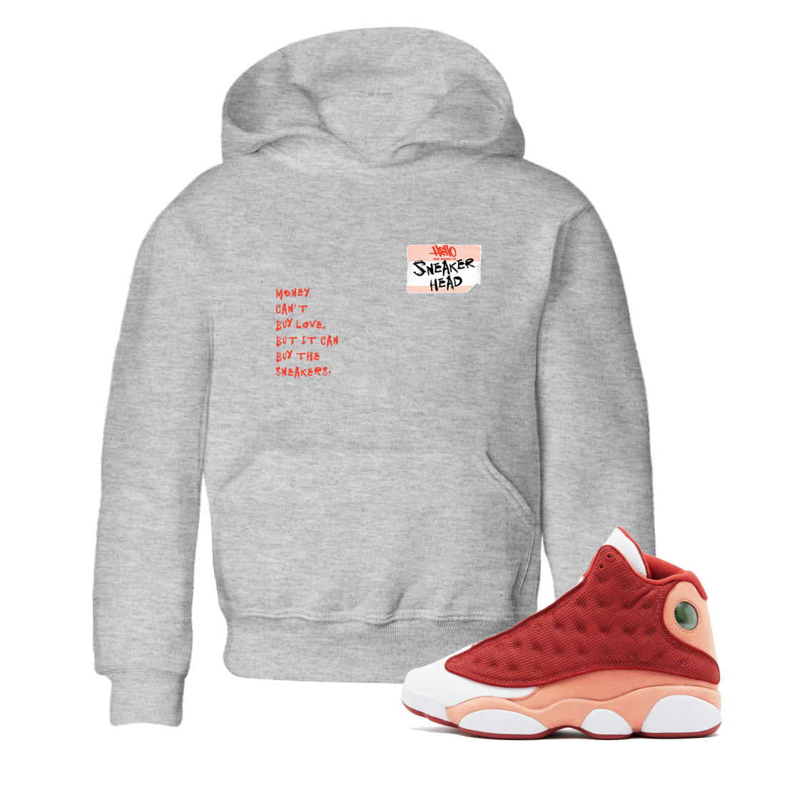 AJ13 Dune Red shirts to match jordans Sneakerhead Badge sneaker match tees Air Jordan 13 Dune Red Drip Gear Zone streetwear brand Baby and Youth Heather Grey 1 cotton tee