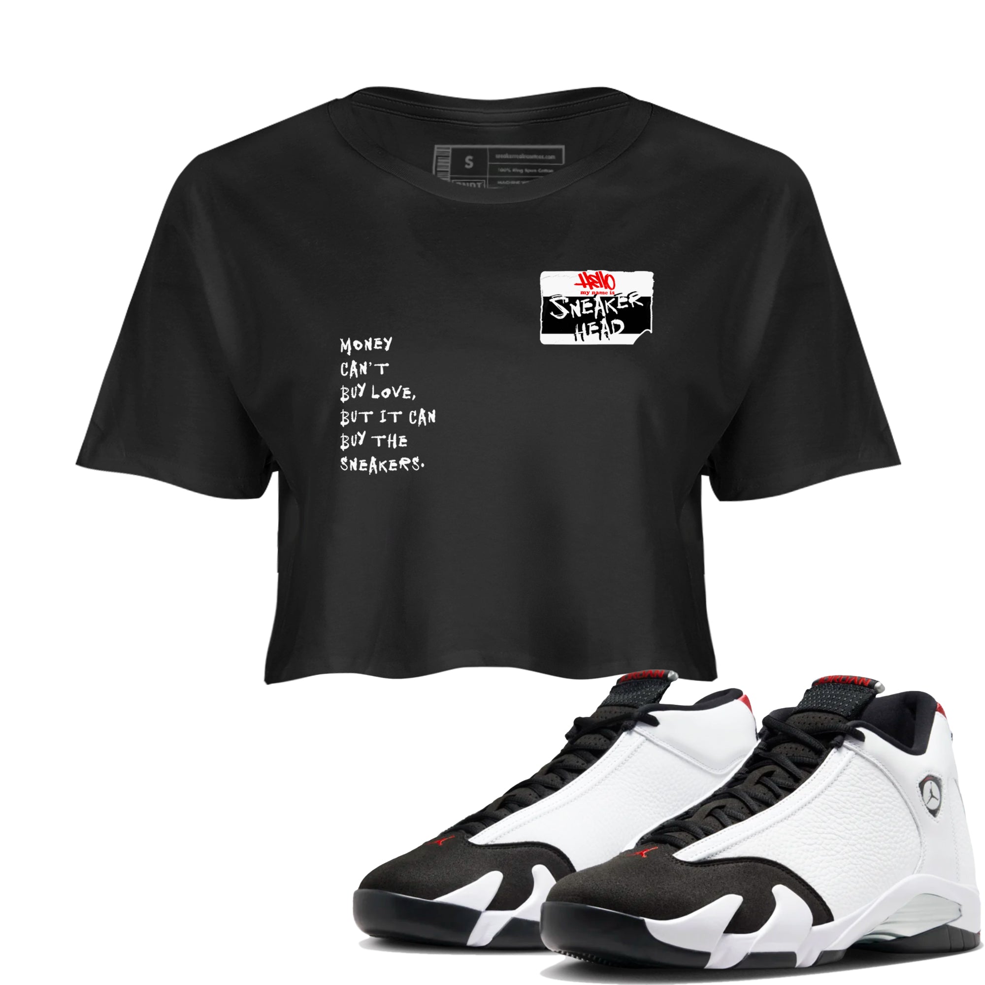 Air Jordan 14 Black Toe t shirts to match sneakers Sneakerhead Badge sneaker match tees 14s Black Toe sneaker match tee Drip Gear Zone unisex cotton Black 1 crop tee